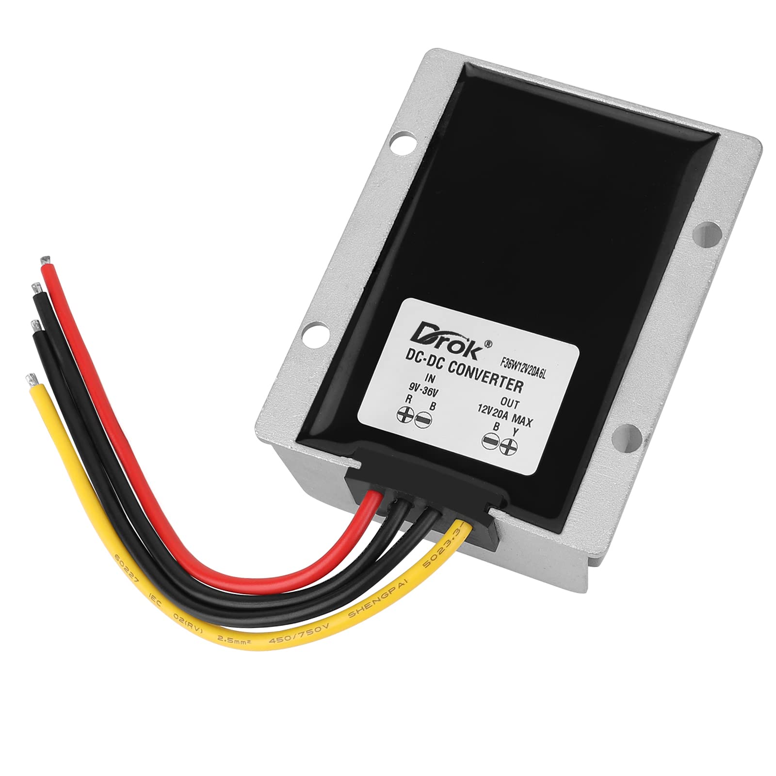 Drok Boost Buck Converter 9V-36V To 12V 20A 240W Aluminium Shell Waterproof Auto Step Up Down Voltage Regulator 12V Volt Transfo