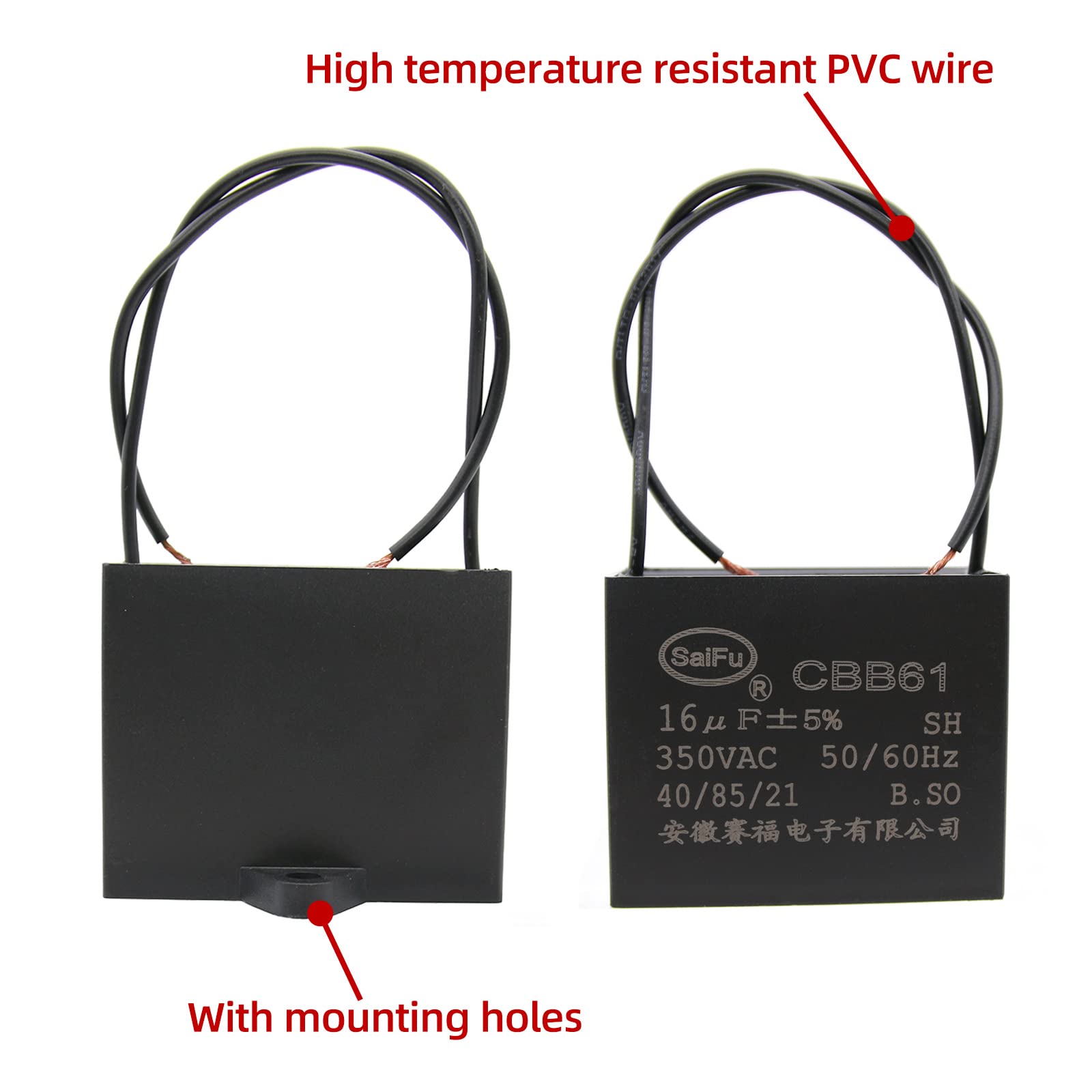 Akzytue Cbb61 Capacitor 16Uf 350V Ac Ceiling Fan 2 Wire 50/60Hz For Starting Electric Fan Generator Pump Motor