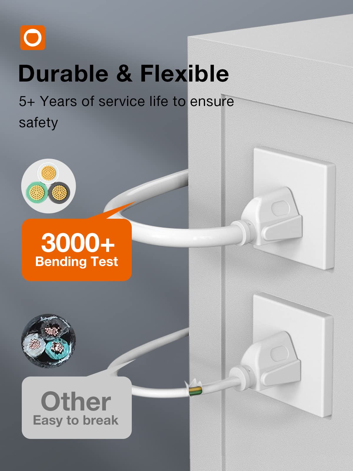 25 Feet Outdoor Extension Cord Waterproof, White Extreme All Weather 16 Gauge Extensions Cord With Covers, Flexible 100% Copper