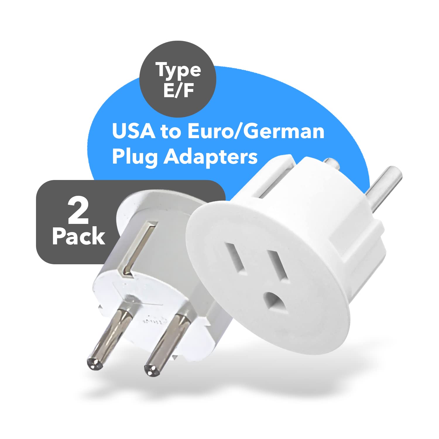 Orei American Usa To European Plug Adapter   Type E/F Schuko Plug Adapter   Use In Germany, France, & More   Ce Certified   For