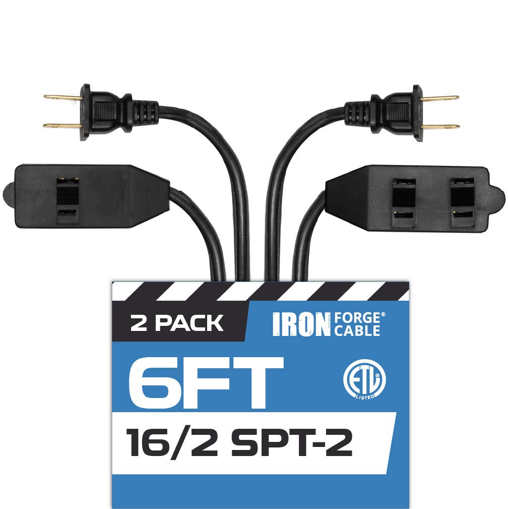 6 Ft Black Extension Cord 2 Pack   162 Durable Electrical Cable