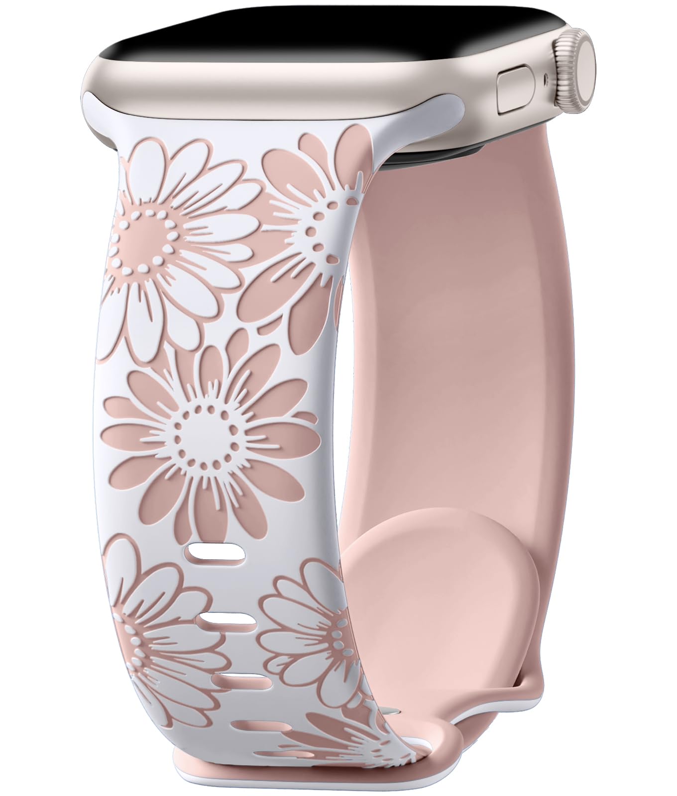 Daqin Floral Engraved Band Compatible With Apple Watch Band 38Mm 40Mm 41Mm 42Mm 44Mm 45Mm 46Mm 49Mm Women,Cute Flower Soft Silic