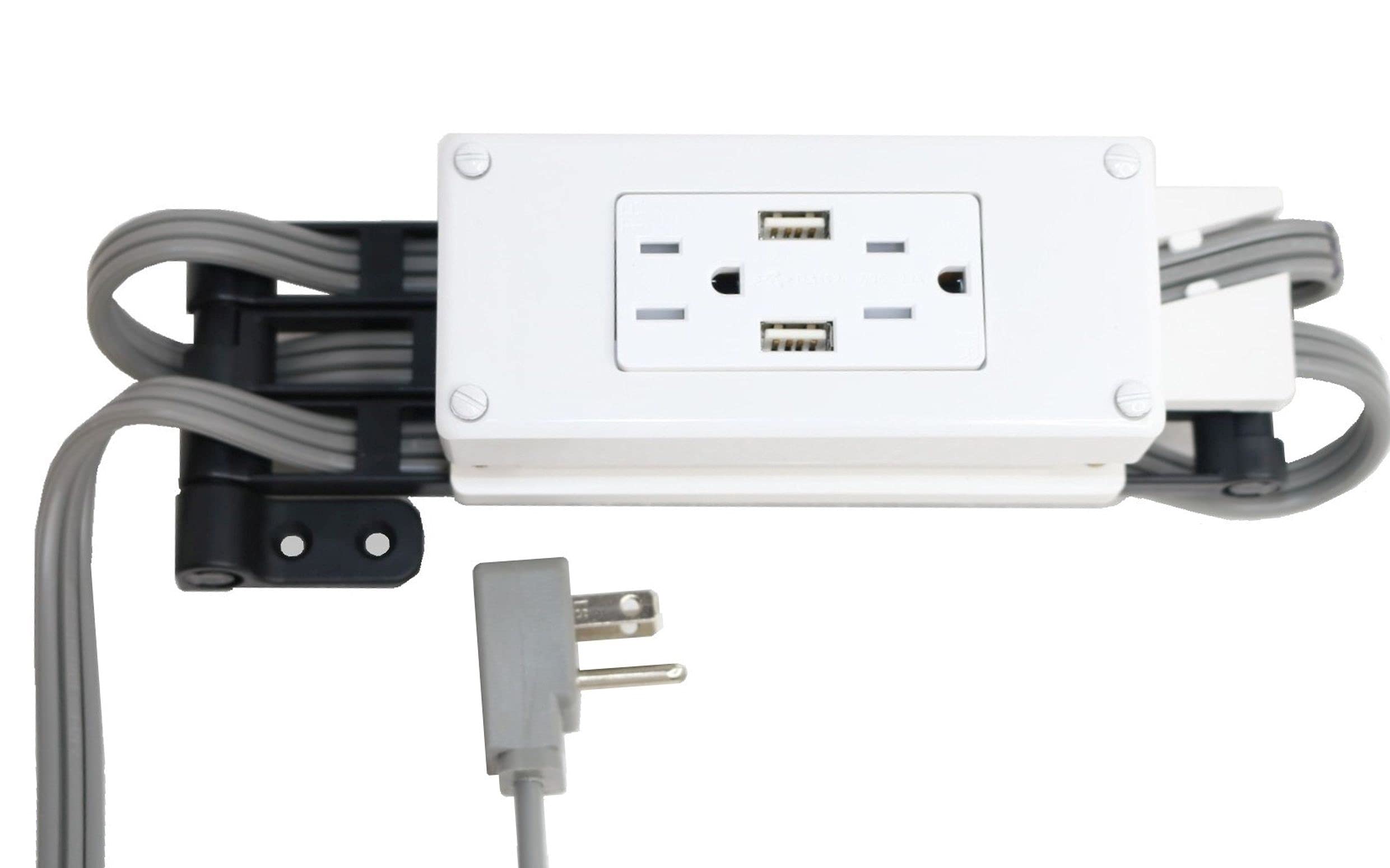 Compact In Drawer Outlet Charging Station (2) 15 Amp Ac Outlets (2) Usb A Ports With Cord Management Arm, White