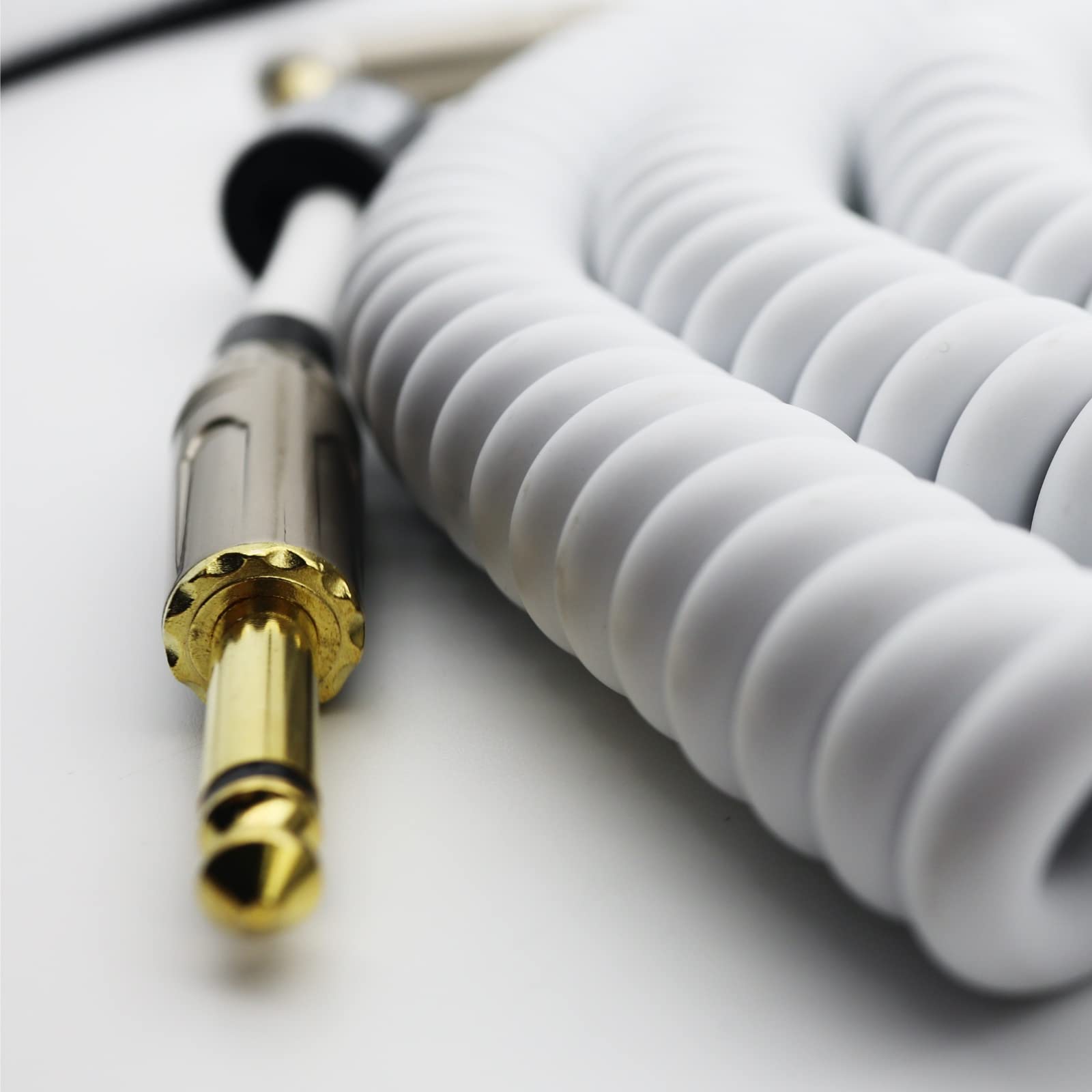 Eitmoss Coiled Guitar Cable With Mute Button Electric Instrument Coil Cable Curly Instrument Cable Stretchable 1/4 Right Angle T