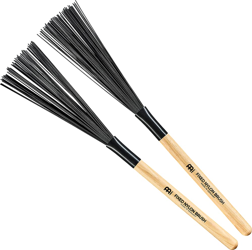 Meinl Stick & Brush Fixed Nylon Drum Brushes With Wood Handles, Pair   Made In Germany   For Jazz And Acoustic Music, Black, Nat