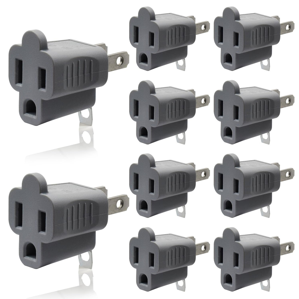 Elegrp 2 To 3 Prong Adapter, 3 To 2 Prong Converter   10 Pack, Gray