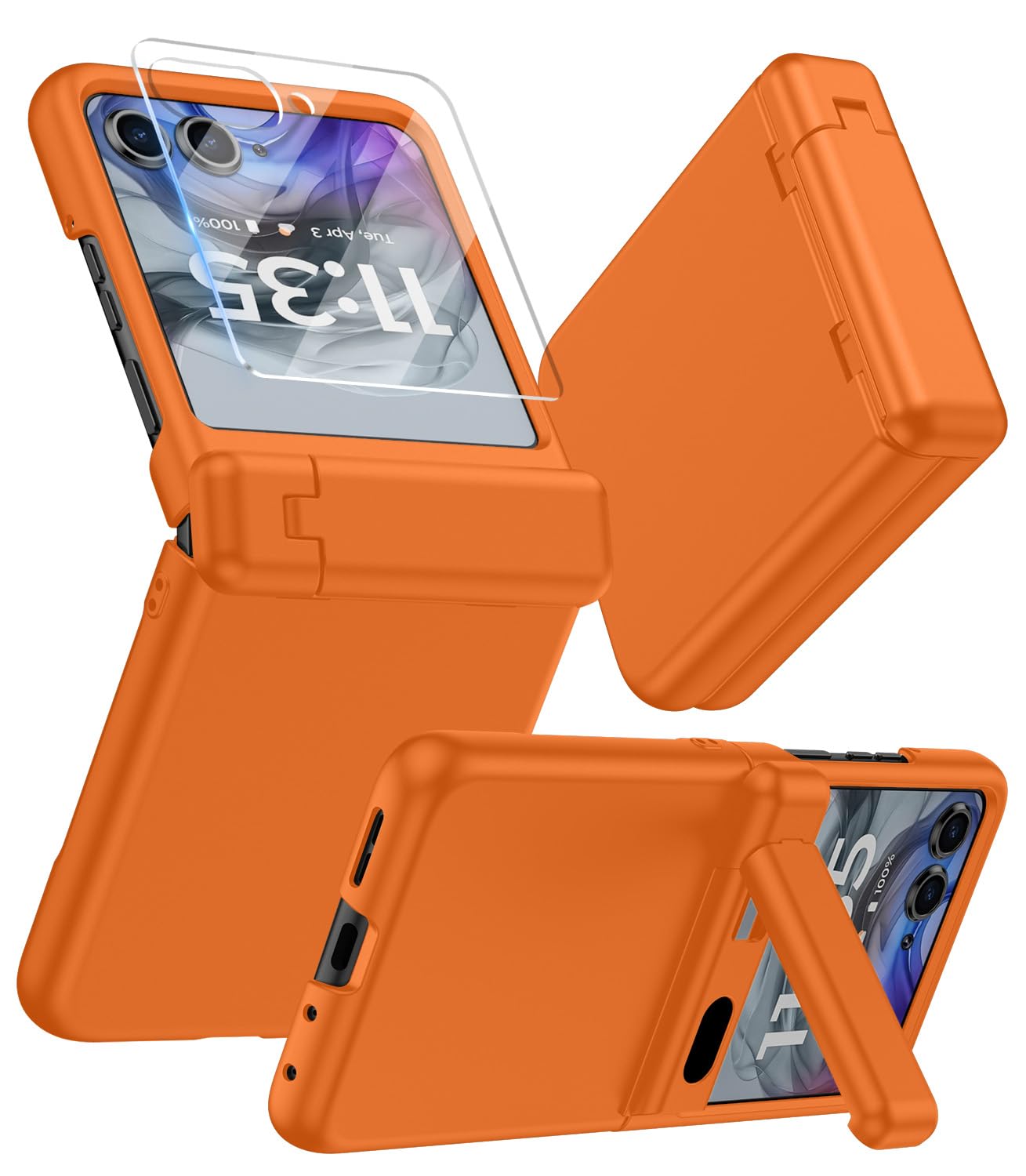 Makavo For Motorola Razr 2024/2025 Case With Stand, Built-In Outer Screen Protector & Hinge Protection, Slim Fit Hard Full Body 