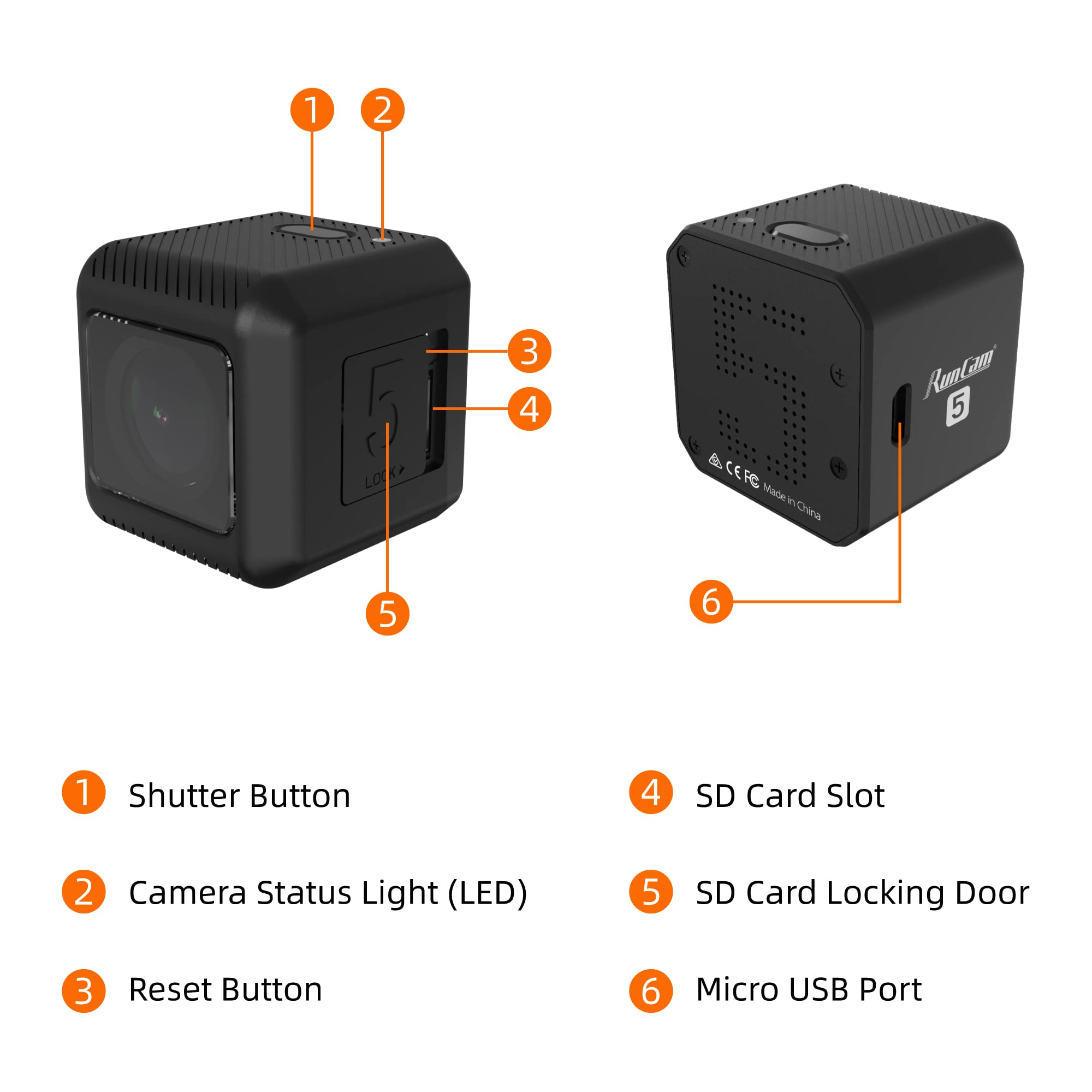 Runcam 5 4K Action Camera: Small Cube Hd Cam For Fpv Drone Airsoft Motorcycle Bike Helmet Compatible With Gopro Session Caddx Orca Mount Support Eis