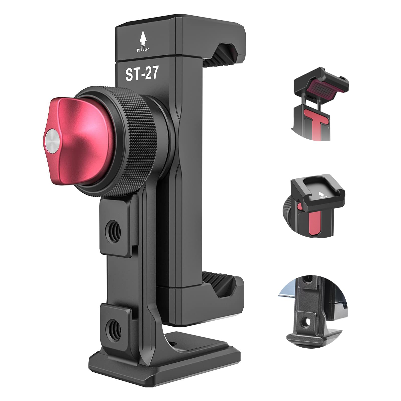 Ulanzi St-27 Phone Tripod Mount, 360 Metal Phone Holder For Tripod W 3 Cold Shoes & Arca Port, Versatile Smartphone Adapter For 