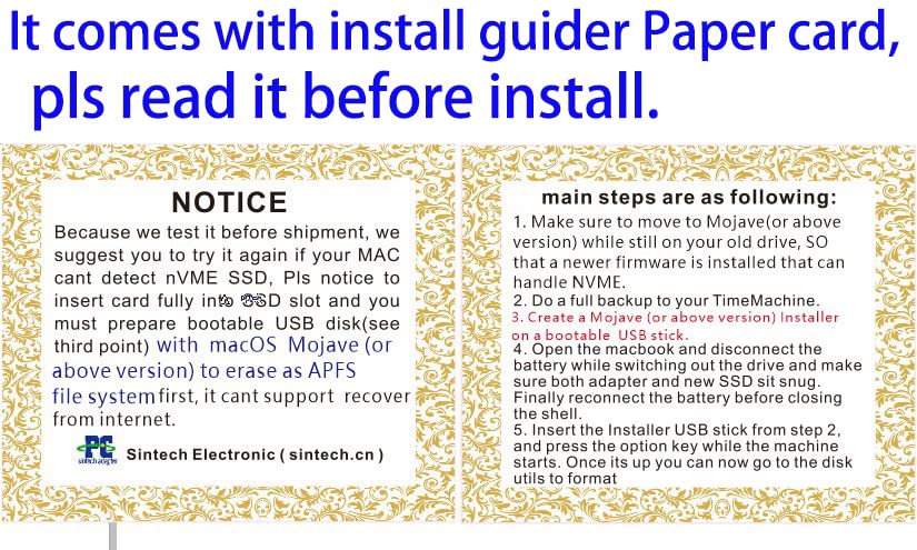 Sintech Ngff M.2 Nvme Ssd Adapter Card For Upgrade 2013-2015 Year Macs(Not Fit Early 2013 Macbook Pro)