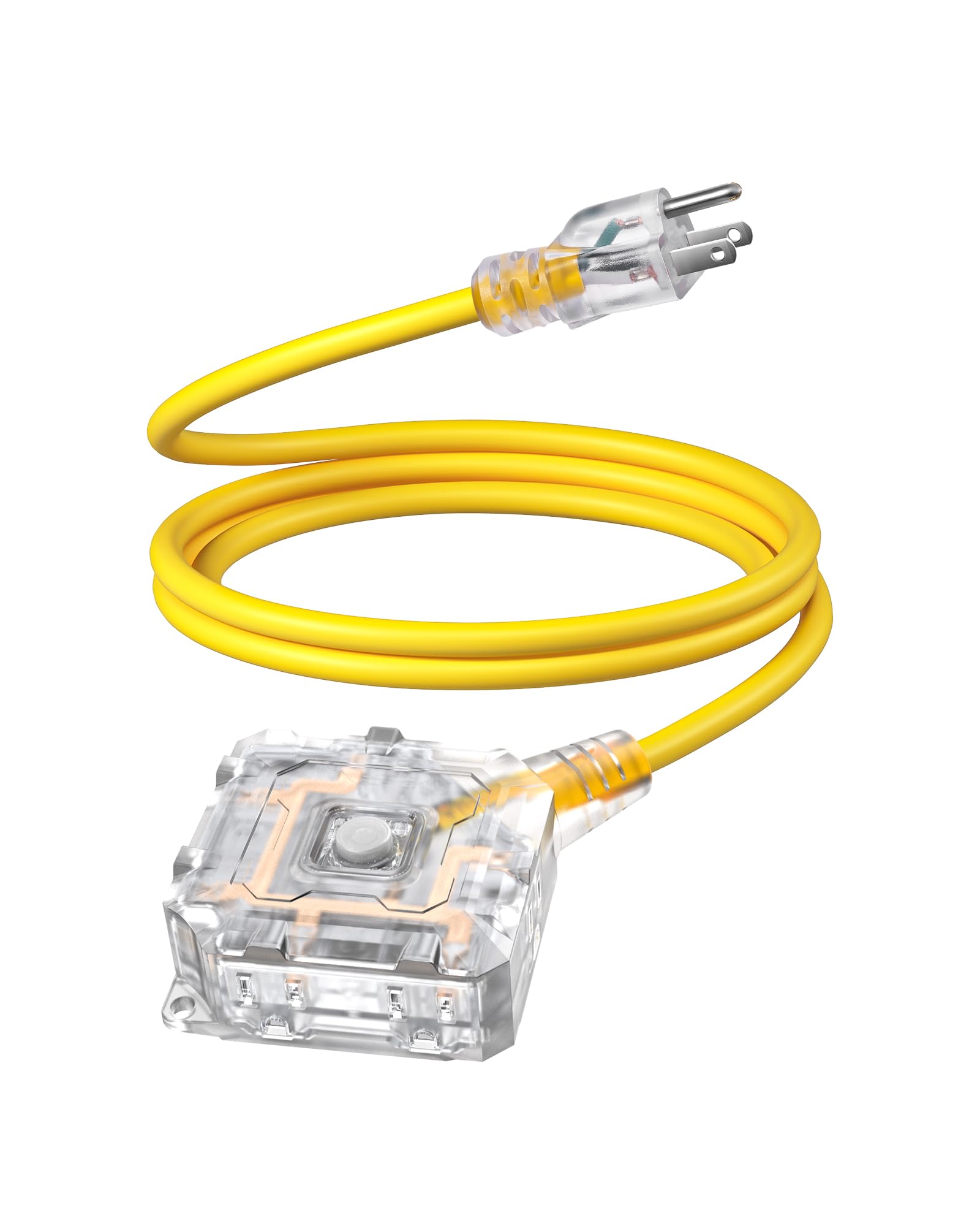 Dewenwils 6Ft Outdoor Heavy Duty Extension Cord, 14 Awg Sjtw Power Cord With Dust Proof & Waterproof Switch, 6 Outlets Transpare