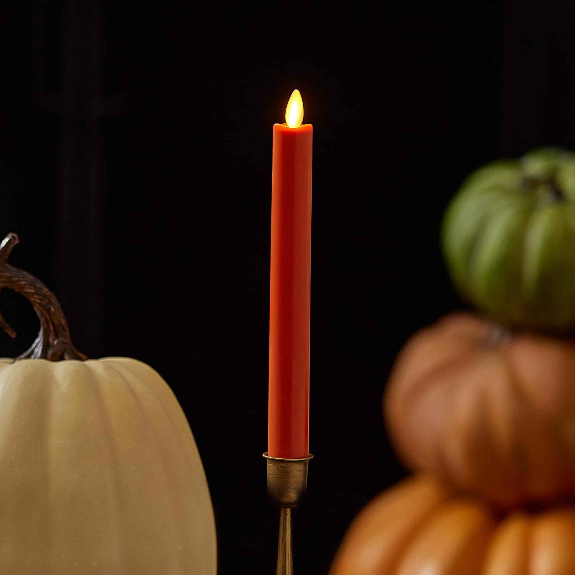 Luminara Harvest Pumpkin Flameless Candle Taper (1'' X 9.5'') Melted Top Real Wax Unscented Remote Ready Timer