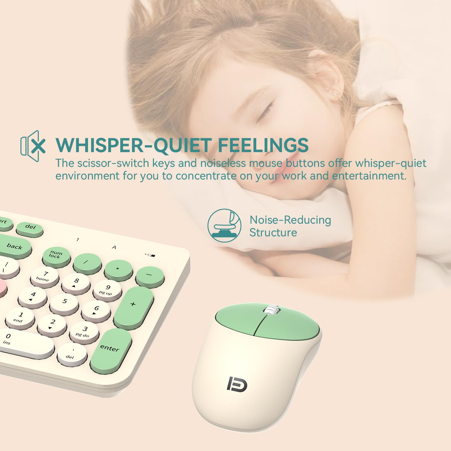 Tkvpjyyi Wireless Keyboard And Mouse Combo, 2.4Ghz Usb Cordless Round Keys Set For Laptop, Computer, Tv (White+Green)