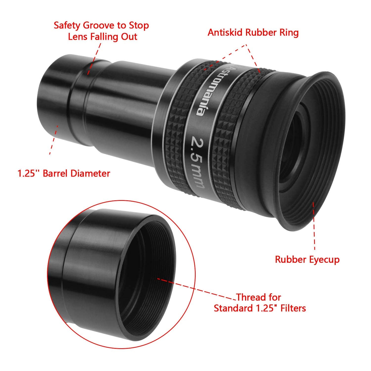 Astromania 1.25 2.5Mm 58-Degree Planetary Eyepiece For Telescope