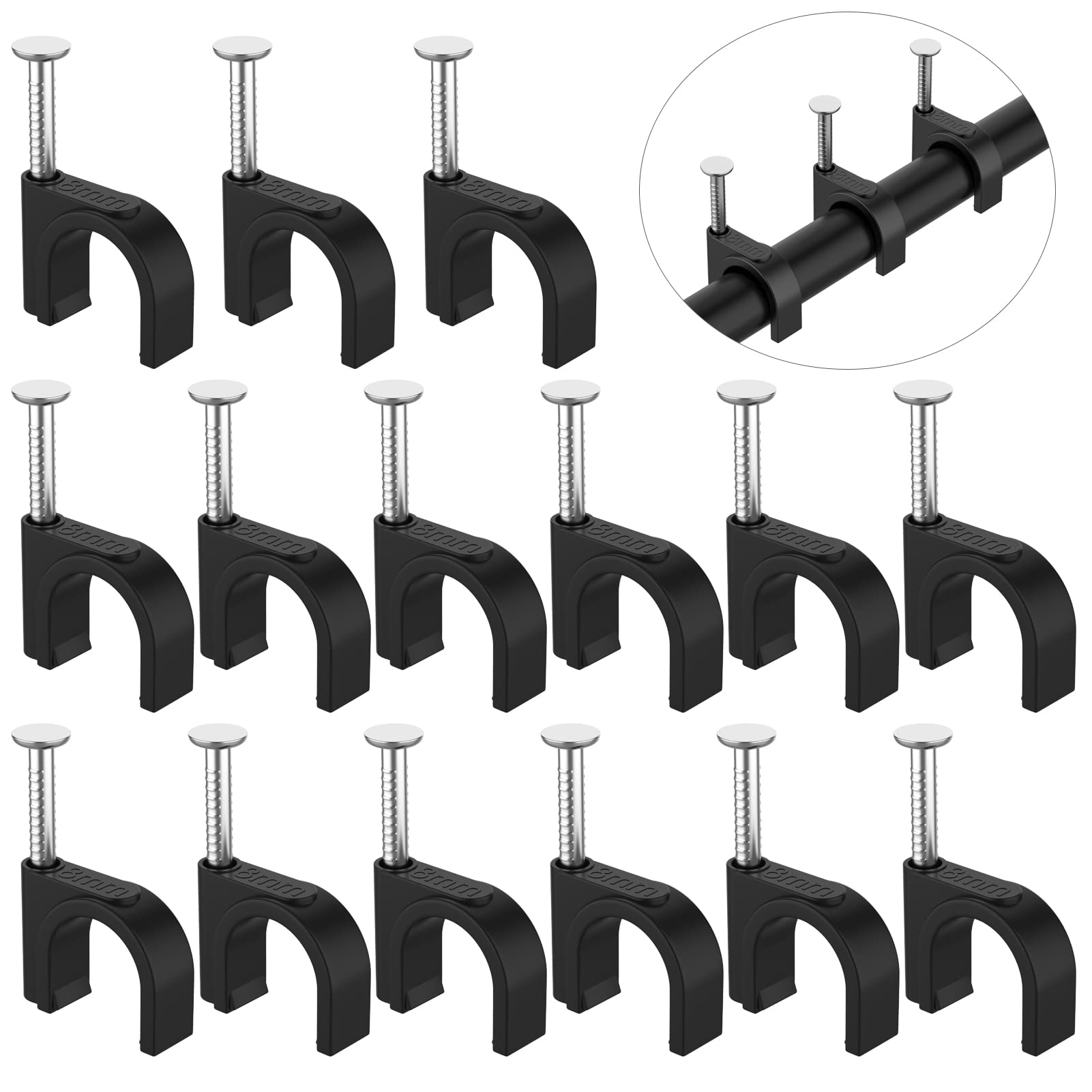 Cable Clips Black   Aopockan Tech 100 Pieces Ethernet Cable Clips With Steel Nails 8Mm Cord Holder For Cat8 Cat7 Cat6 Round Ethernet Cable   0.32 Inch