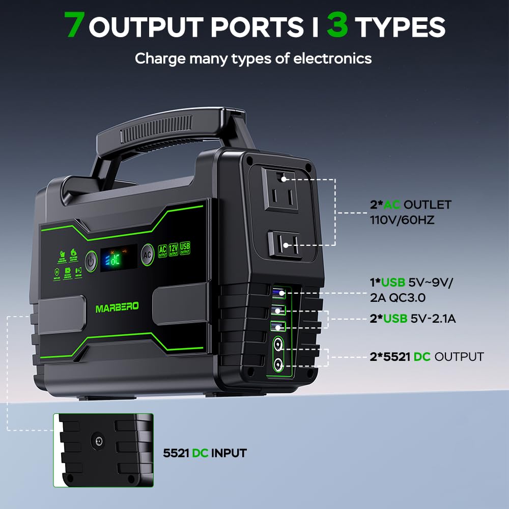 Marbero Portable Power Station 155Wh Camping Solar Generator 100W With Ac Dc And Usb Outputs Led Fast Charge For Outdoor Adventu