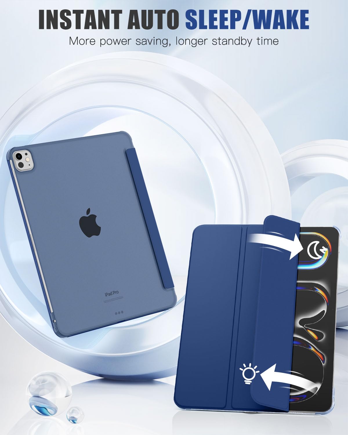 MoKo for iPad Pro 11 Inch Case M4 2024 (5th Gen), Ultra Slim Stand Case with Hard PC Translucent Back Shell Cover for iPad Pro 11'' 2024 Model (A2836/A2837/A3006), Support Apple Pencil Pro, Navy Blue