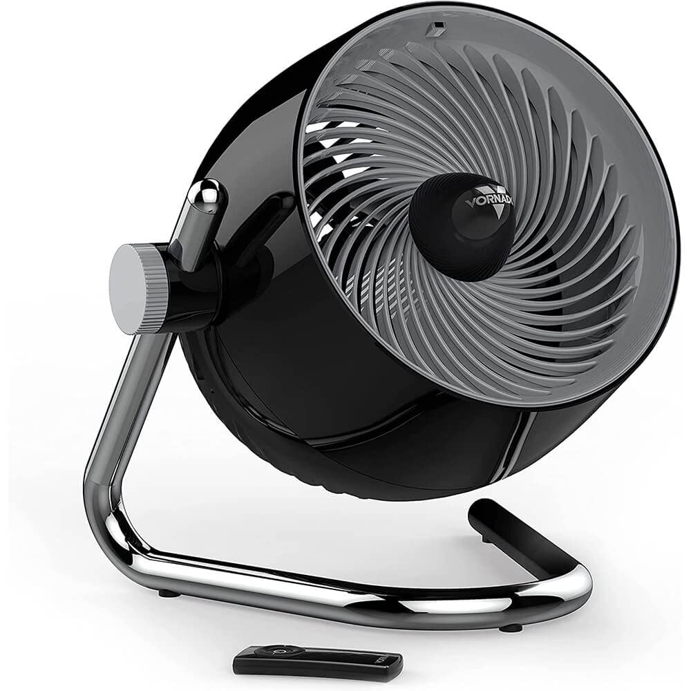 Vornado Pivot6 Whole Room Air Circulator Fan With 4 Speeds, Remote Control, Rotating Axis, Black