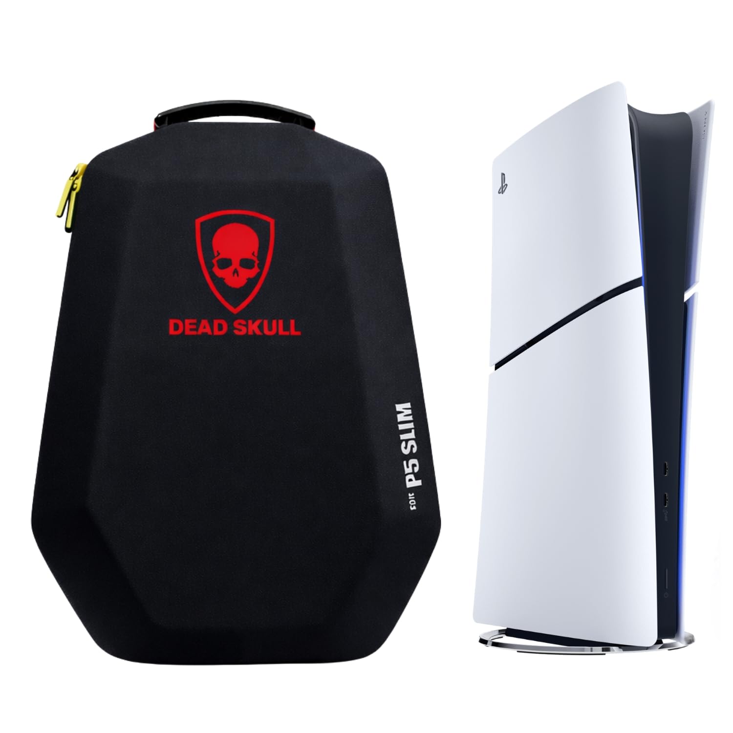 Deadskull Black Hard Shell Backpack Travel Carrying Case Compatible With Ps5 Slim Disc & Digital Console, WaterResistant Storag