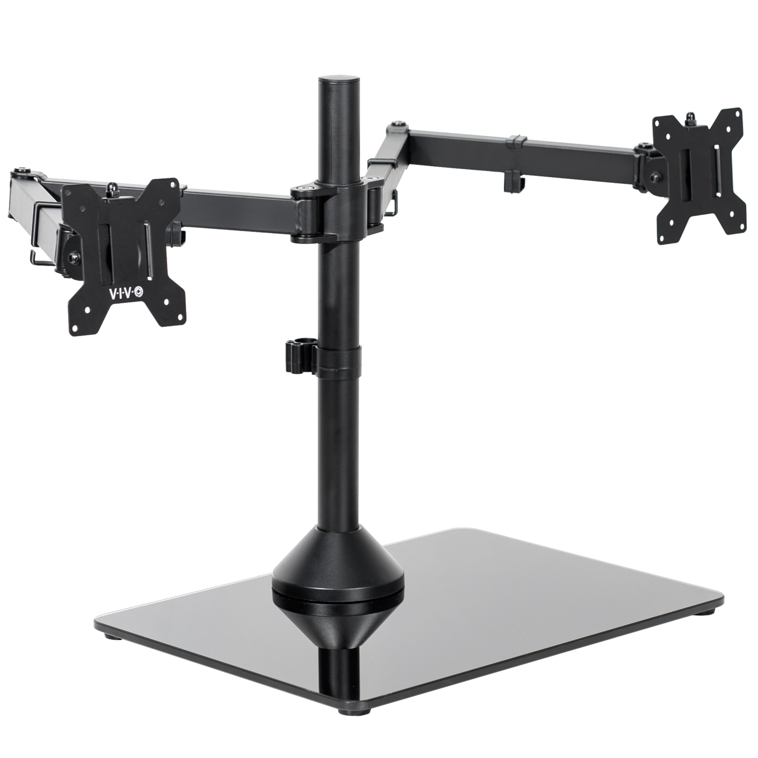 VIVO Freestanding Dual Ultrawide Monitor Stand with Sleek Glass Base and Adjustable Arms, 2 Screens up to 38 inches and 22 lbs Each, Black, STAND V038FG
