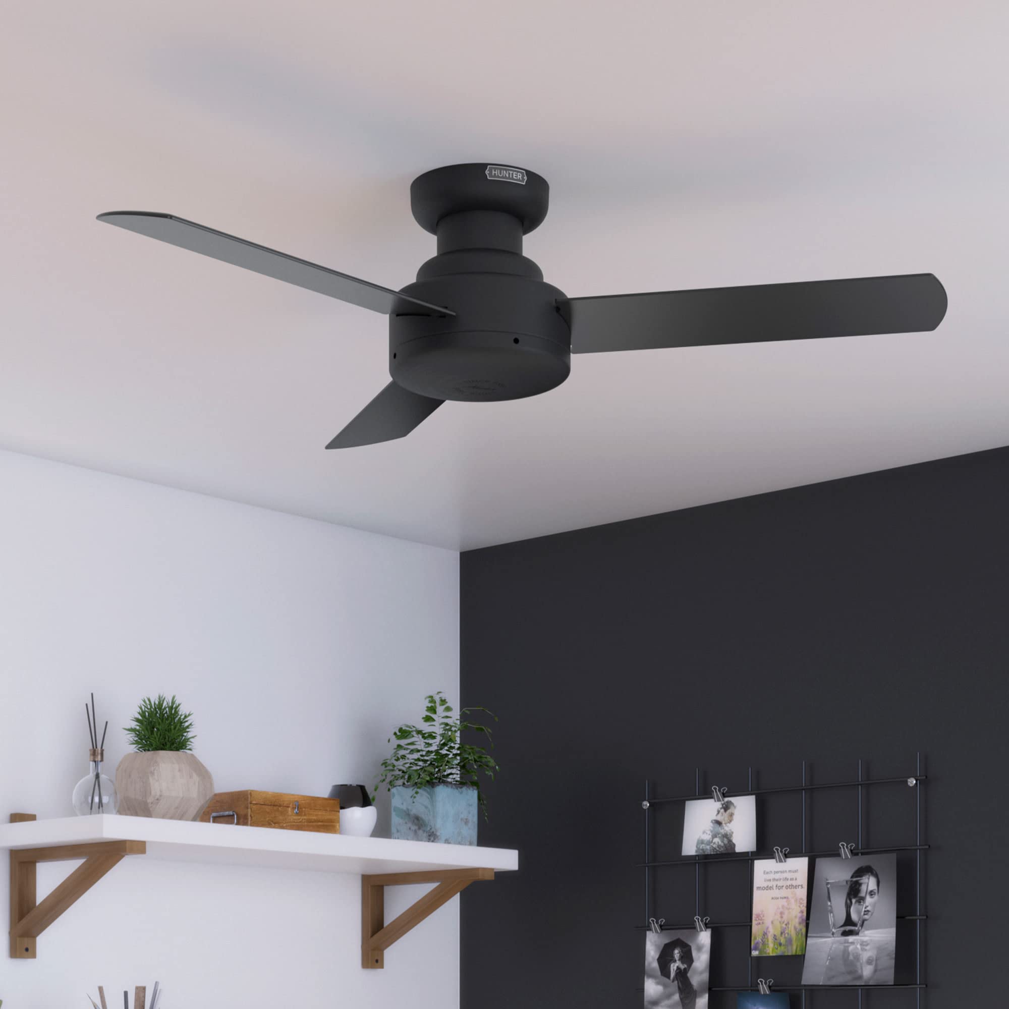 Hunter Fan 52401 Presto 44-Inch Low Profile Ceiling Fan With Wall Control, Whisper-Quiet Motor, 3-Speed Reversible Airflow, Matt