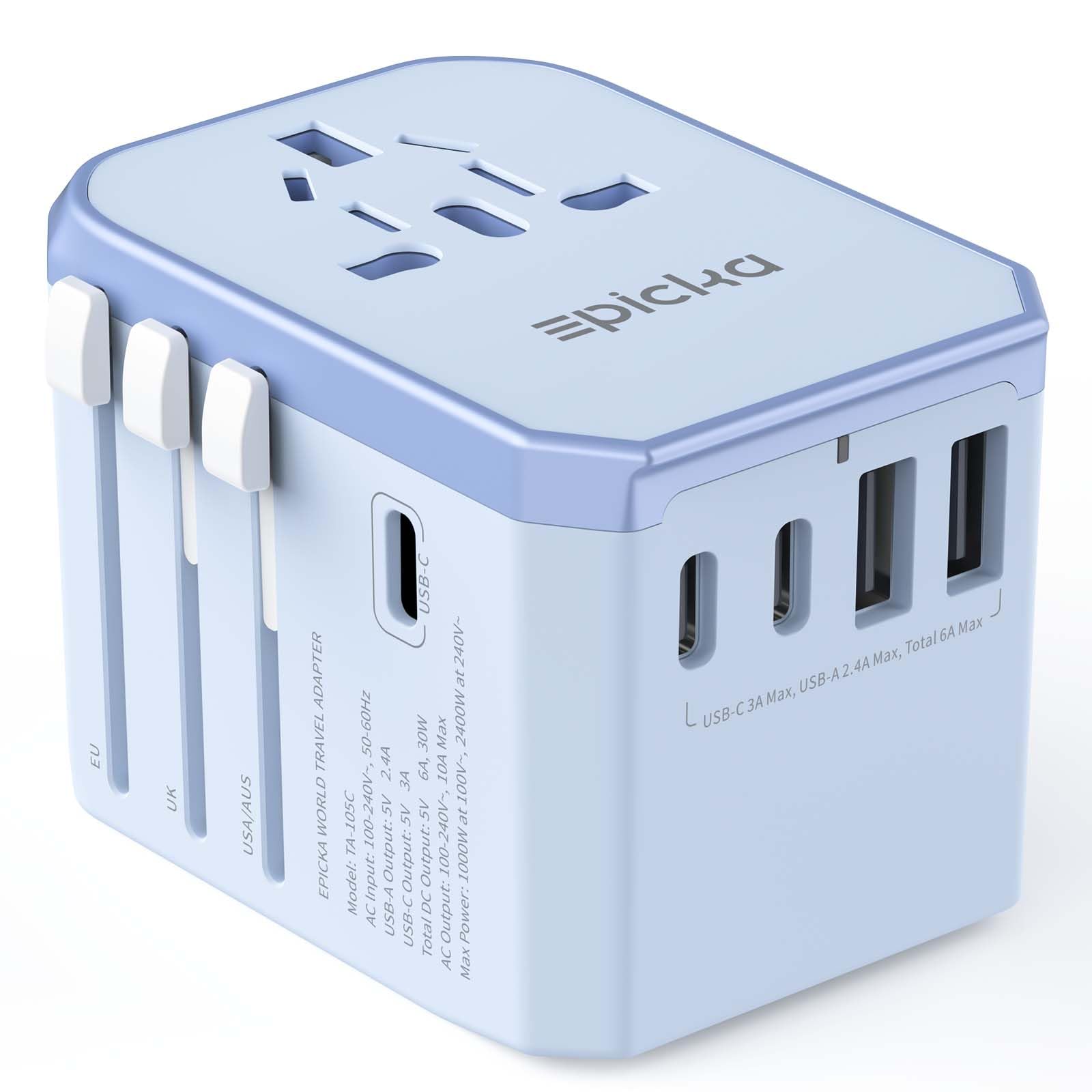 Epicka Universal Travel Adapter, International Power Plug Adapter With 3 Usb C And 2 Usb A Ports, All In One Worldwide Wall Char