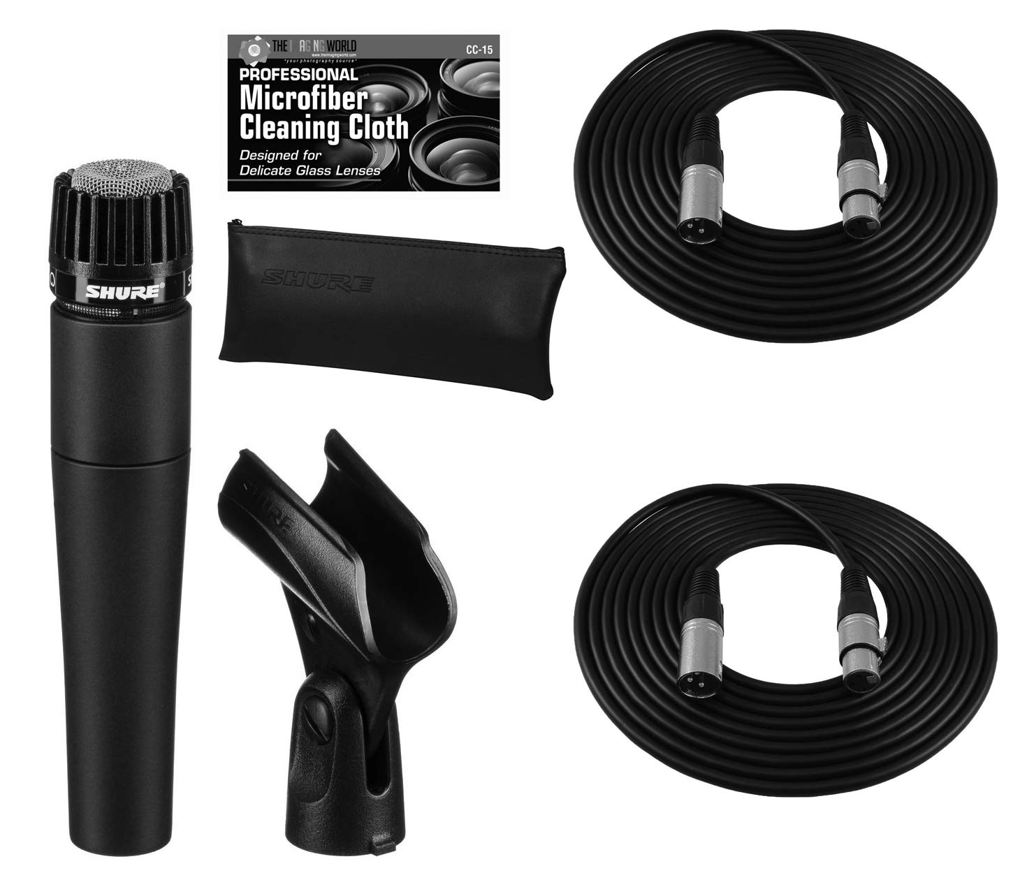 Shure SM57-LC Cardioid Dynamic Instrument Microphone + Extra Two (2) XLR Cables Bundle