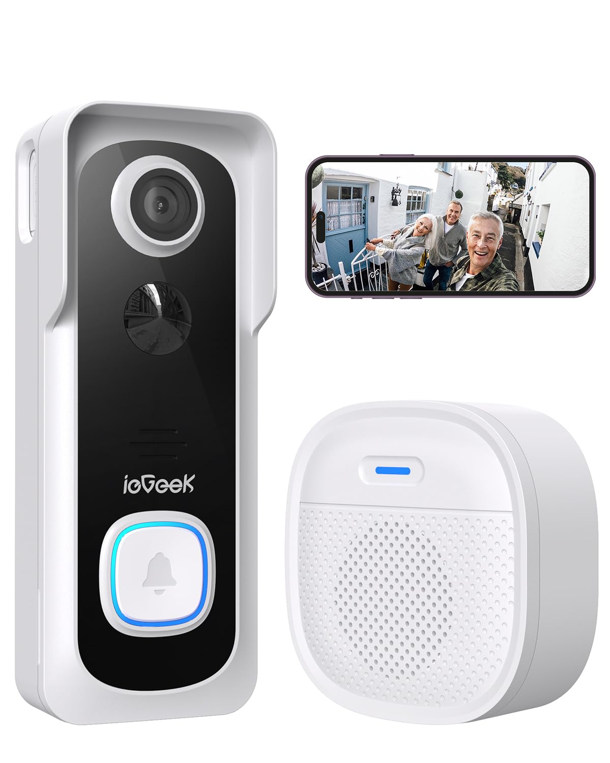 Iegeek Doorbell Camera Wireless No Subscription - Wireless Video Doorbell With Chime, Doorbell With Camera 1080P Fhd, Voice Chan