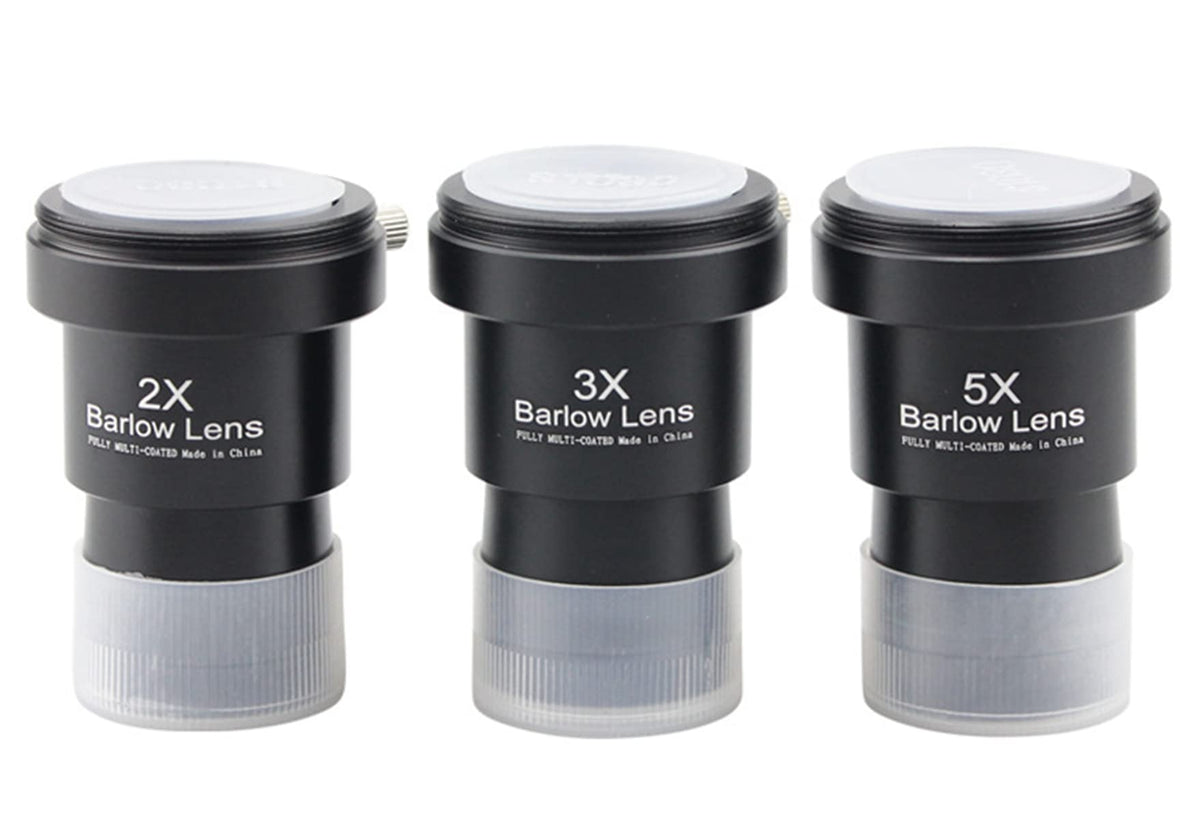 Telescope Barlow Lenses Kit 2X-3X-5X, 1.25 Inch Telescope Accessory, Fully Metal Multi Coated Broadband Green Film Barlow Lens F