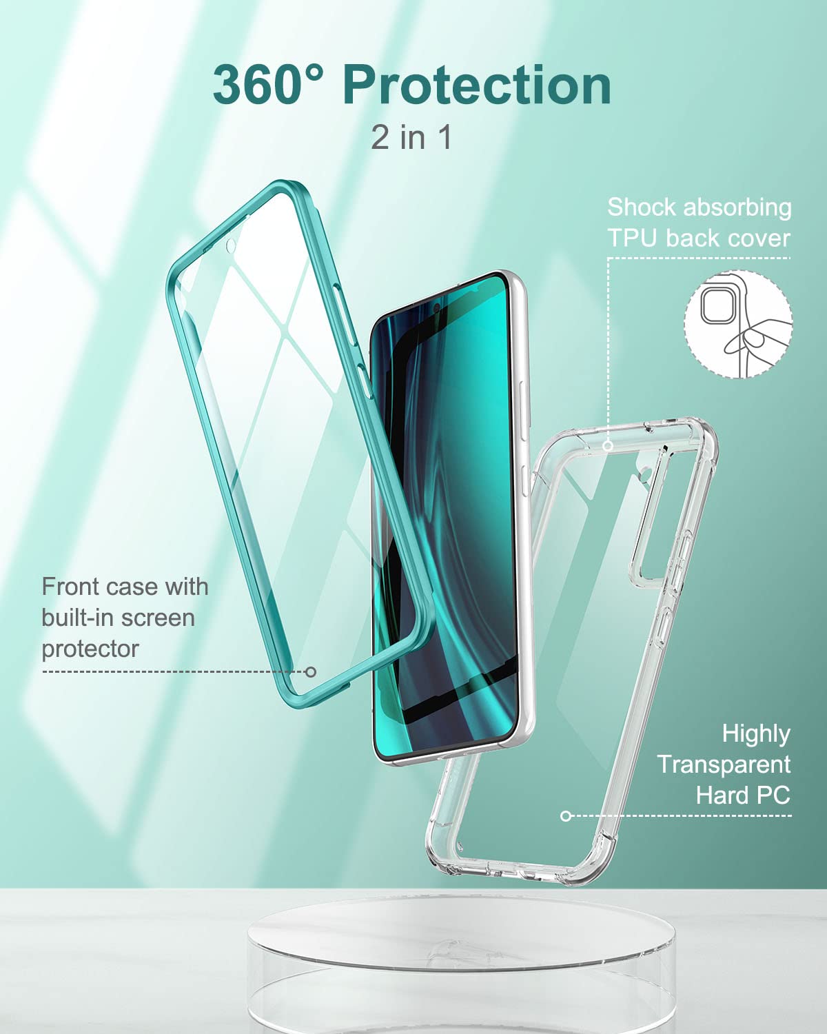 Suritch Compatible With Galaxy S22 Plus 5G Clear Case,[Built In Screen Protector] Full Body Protection Hard Shell+Soft Tpu Bumpe