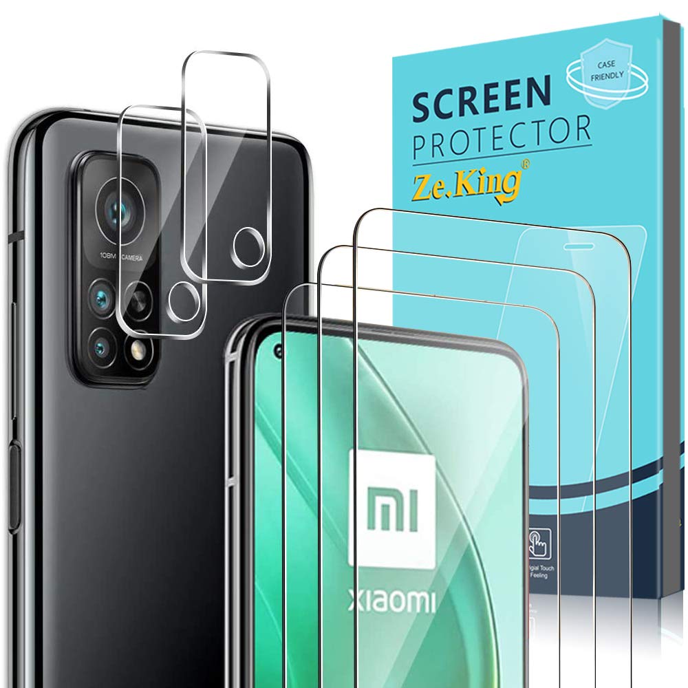 Zeking [3+3 Pack] Designed For Xiaomi Mi 10T 5G/10T Pro 5G(6.7Inch) Tempered Glass Screen Protector (3 Pack) With (3 Pack) Camera Lens Protector, Hd Clear [Case Friendly] 9H Hardness