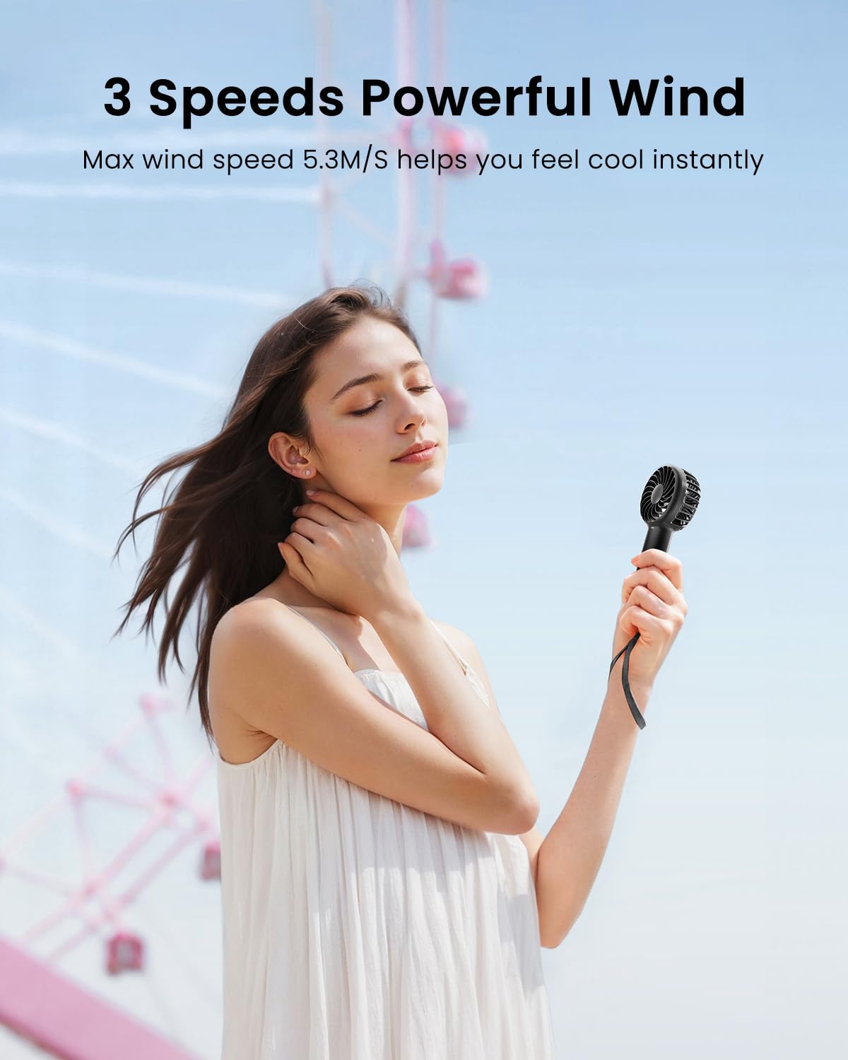 Gaiatop Mini Portable Fan, 3 Speed Powerful Handheld Fan, 2000Mah Battery Operated Cute Design Personal Small Fan, Usb Rechargea