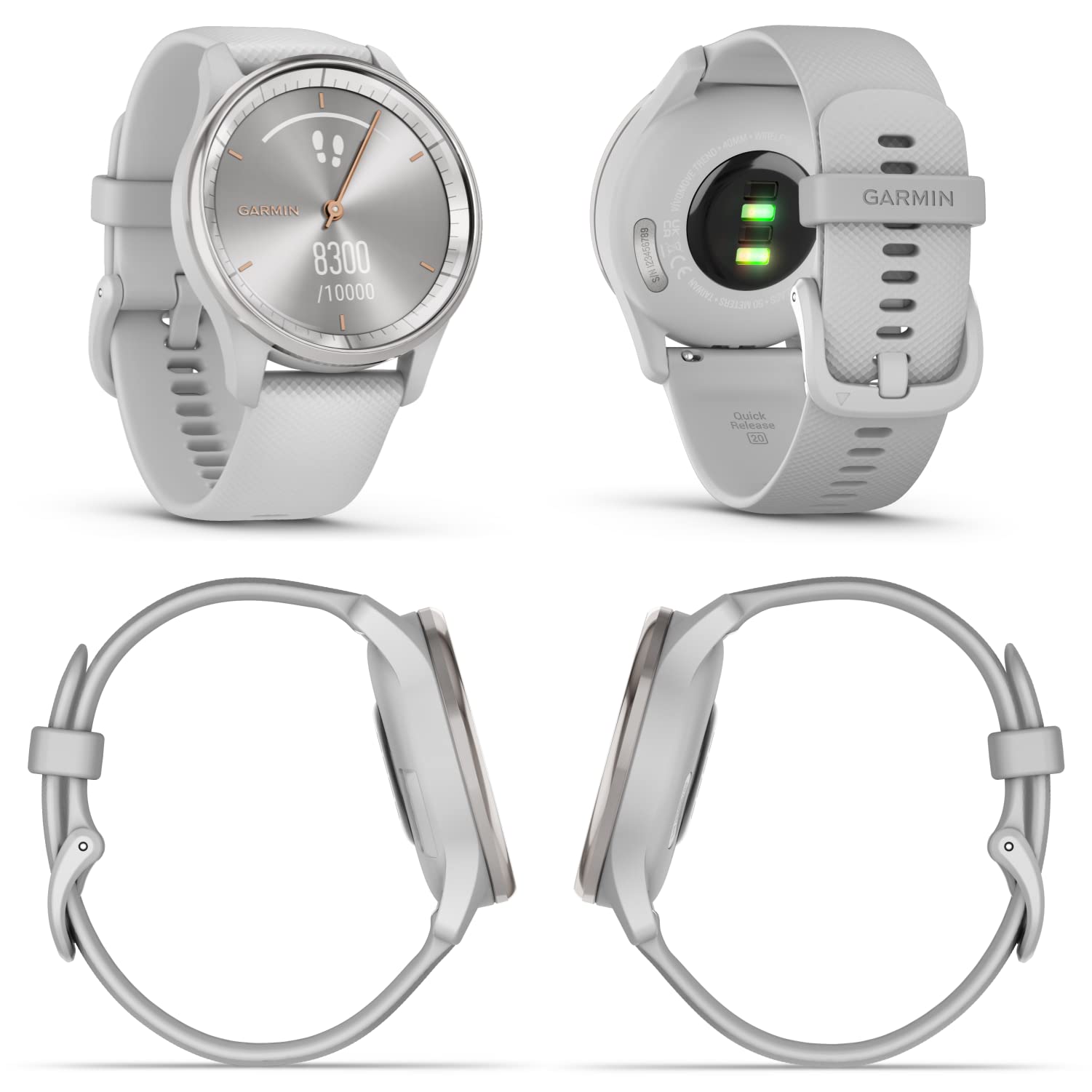 Wearable4U Garmin Vivomove Trend 40 Mm Smartwatch, Silver Stainless Steel Bezel With Mist Gray Case - 2023 Unisex Analog Fitness