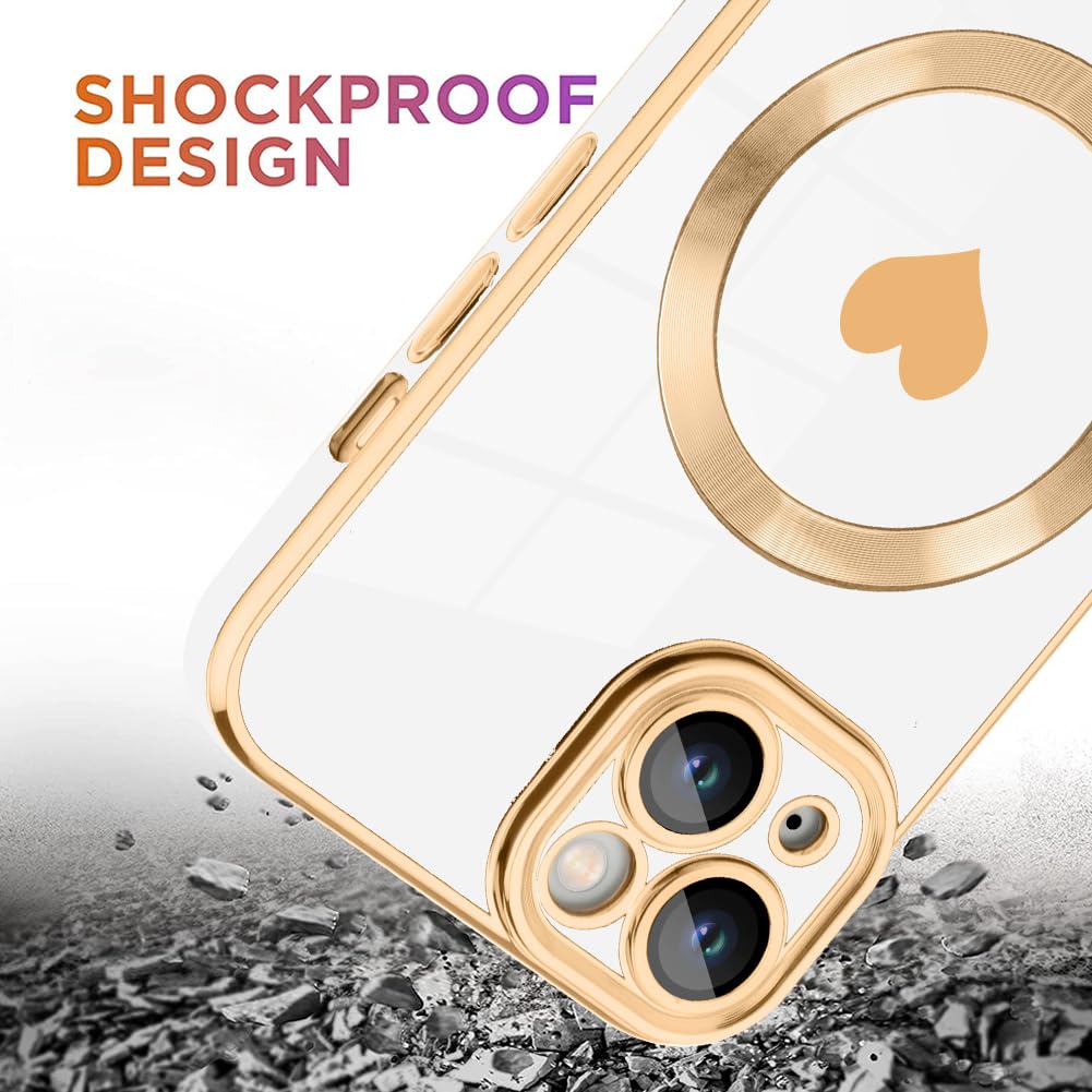 Tharlet Magnetic Shockproof For Iphone 13 Case [Compatible With Magsafe] Cute Love Luxury Plating Edge Bumper Case With Full Cam