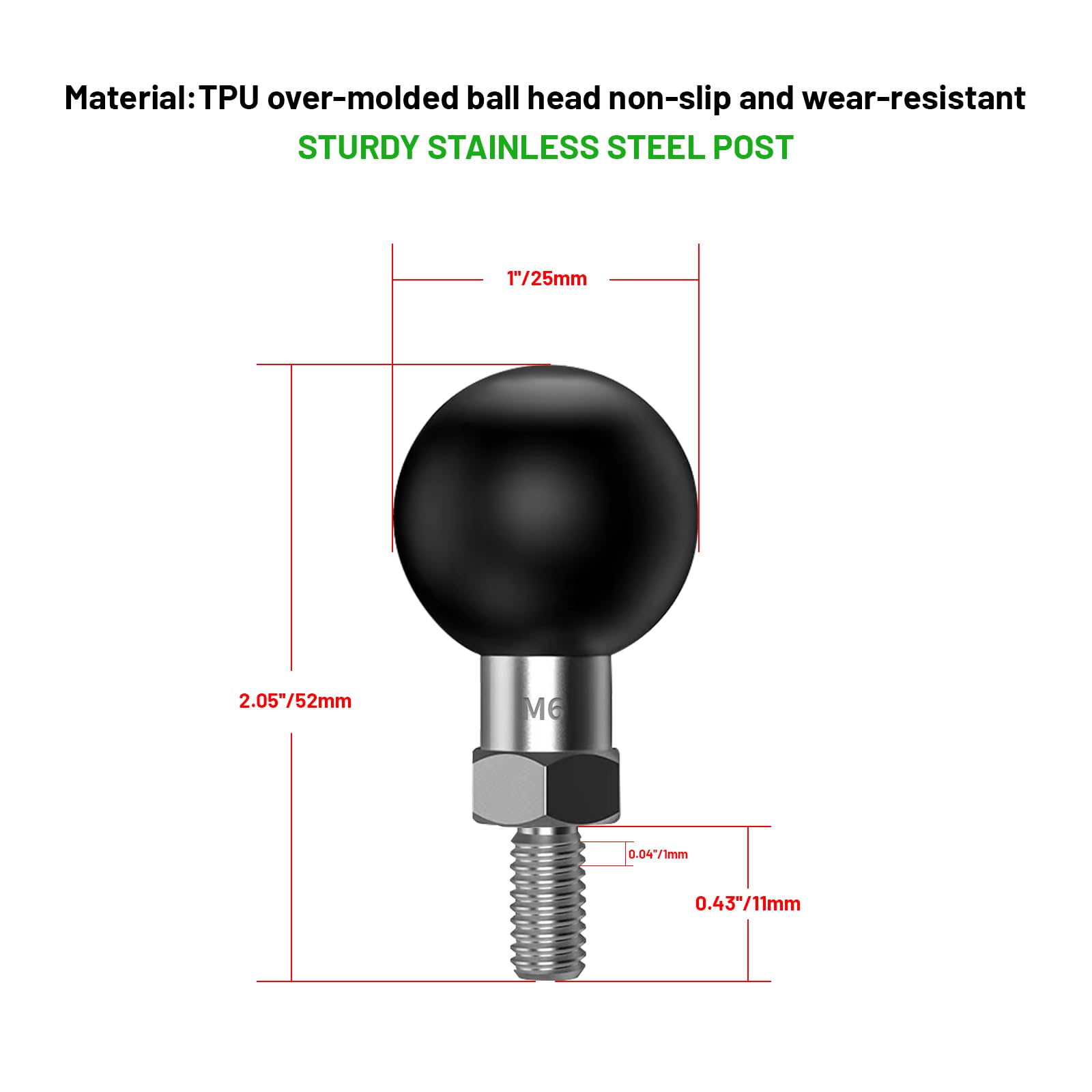 Ihytoon 1 Inch Ball Adapter With M6  1Mm Threaded Post For Action Camera & Camcorder Compatible With Ram Mounts B Size Double So