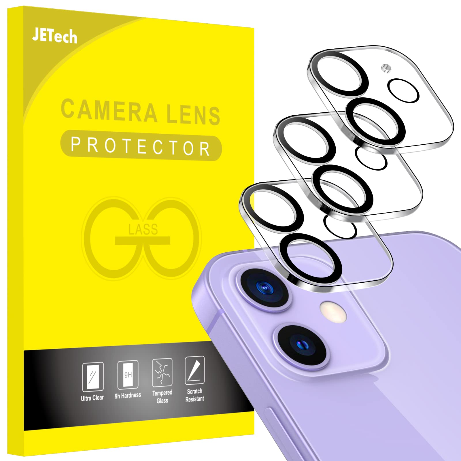 JETech Camera Lens Protector for iPhone 11 6.1-Inch and iPhone 12 mini 5.4-Inch, 9H Tempered Glass, HD Clear, Anti-Scratch, Case