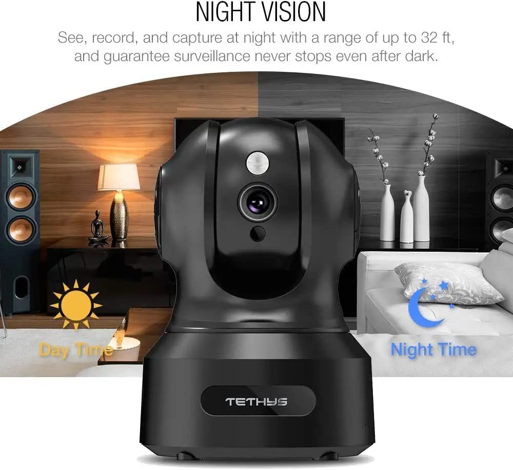Tethys Wireless Security Camera 1080P Indoor [Work With Alexa] Pan/Tilt Wifi Smart Ip Camera Dome Surveillance System W/Night Vi