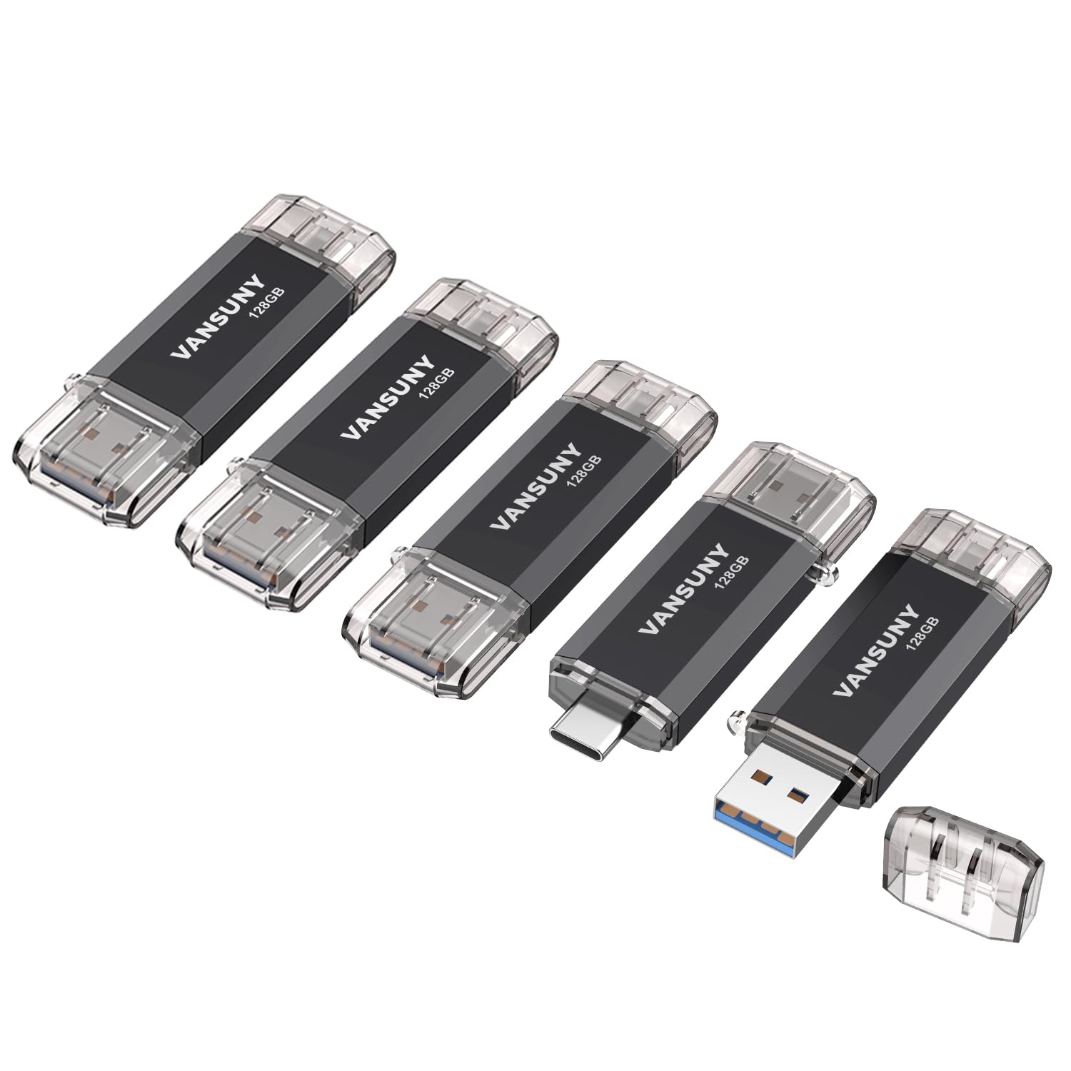 Vansuny 5 Pack 128Gb Usb C Flash Drive 2 In 1 Otg Usb 3.0+Usb C Memory Stick With Keychain Thumb Drive Photo Stick Jump Drive For Android Smartphones, Computers, Macbook, Tablets, Pc