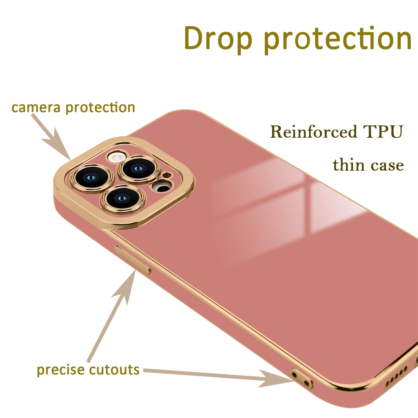 Lafunda Designed For Iphone 12 Pro Max Case,Plating Cases For Women Girls Luxury Cute Electroplated Golden Edge Shockproof Tpu B