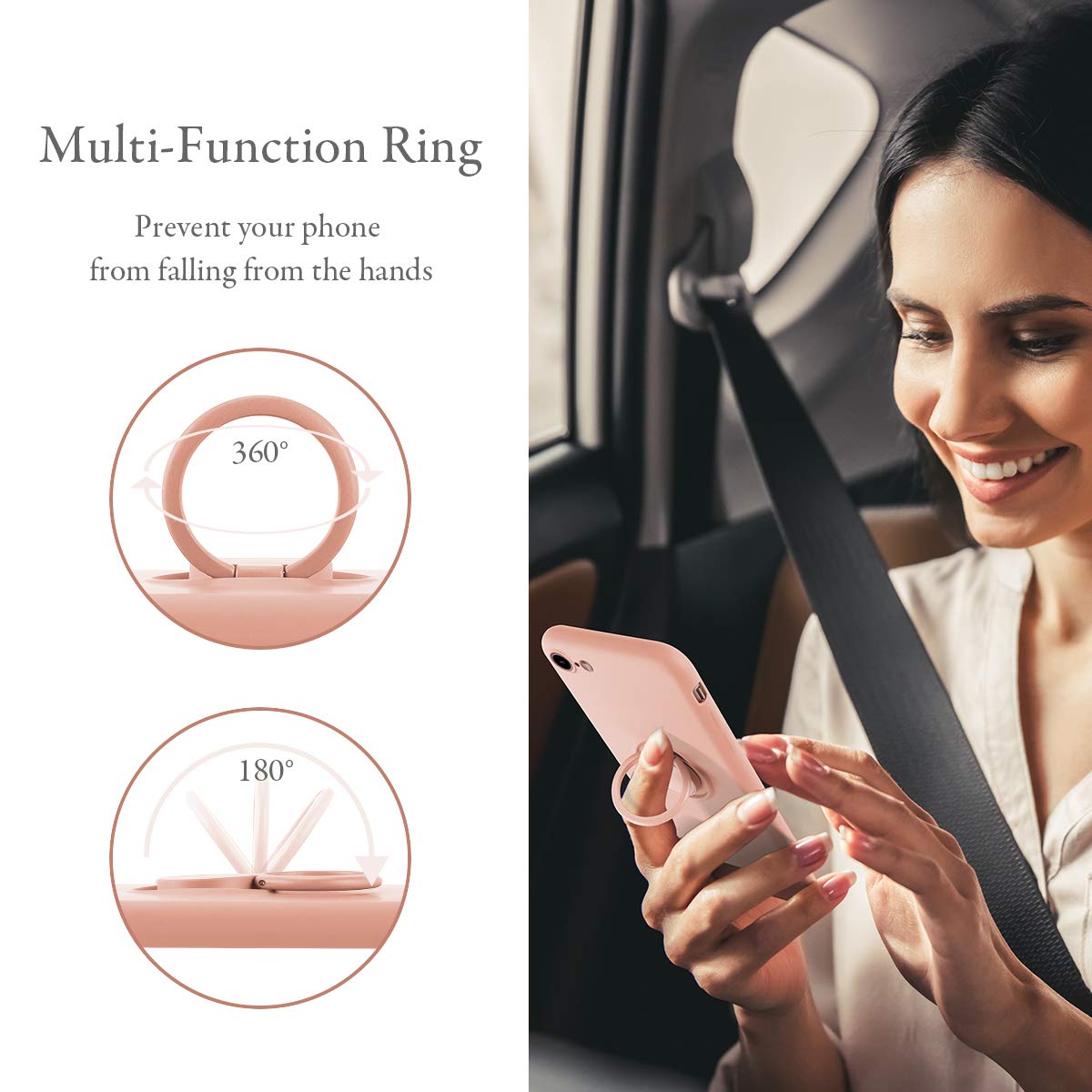 Ueebai Case For Iphone Se 2022 5G/Iphone 7/Iphone 8/Iphone Se 2020, Slim Liquid Silicone Phone Case With Ring Holder Kickstand H