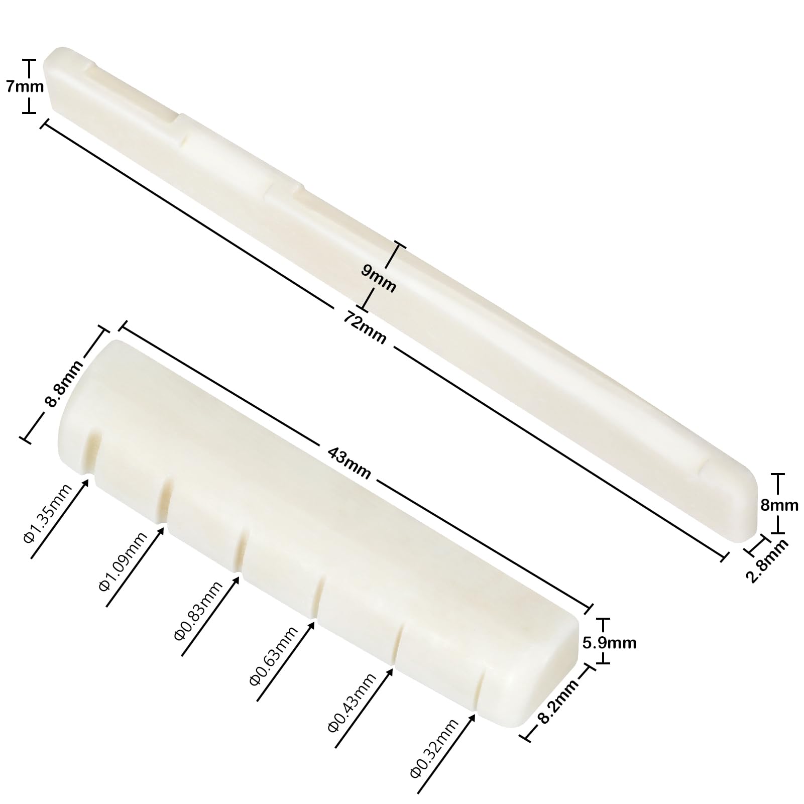 Blisstime 6 String Acoustic Guitar Bone Bridge Saddle And Nut And 6Pcs Rosewood Guitar Bridge Pins