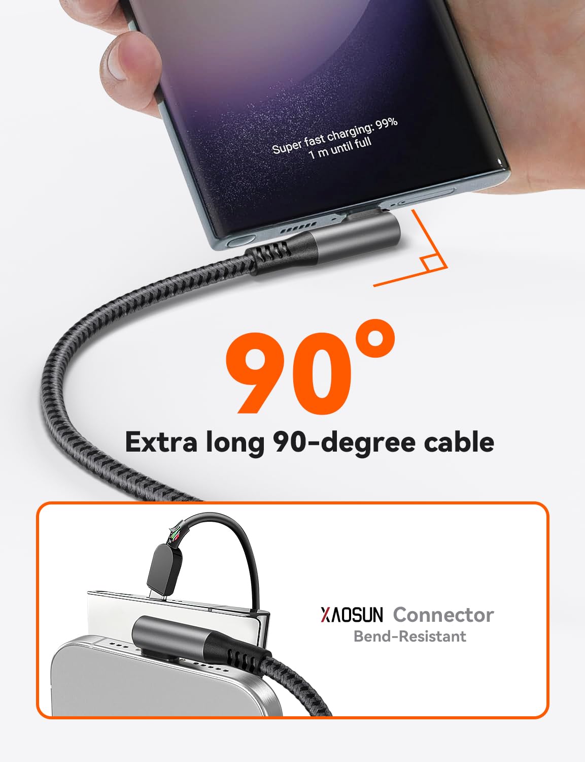 Xaosun Usb C To Usb C Cable 16Ft Usb2.0 Vr Cable 240W Right Angle Chager Cable For Iphone 15 Macbook Pro/Air, Type C Fast Chargi