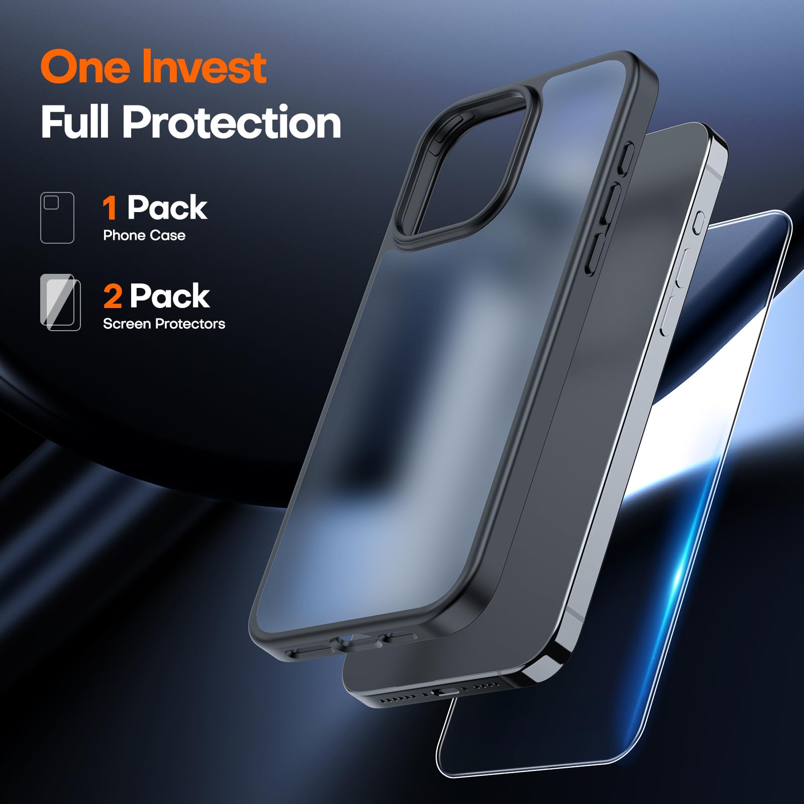 Tauri 3 In 1 For Iphone 15 Pro Case Matteblack, Translucent Matte Case With 2X Screen Protector, [Military Grade Protection] Sho