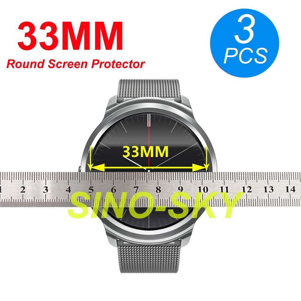 Sino-Sky [ 3-Pcs] Universal Round Smart Watch Hd Screen Protector,Anti-Scratch, Anti-Fingerprint, Bubble Free (33Mm)