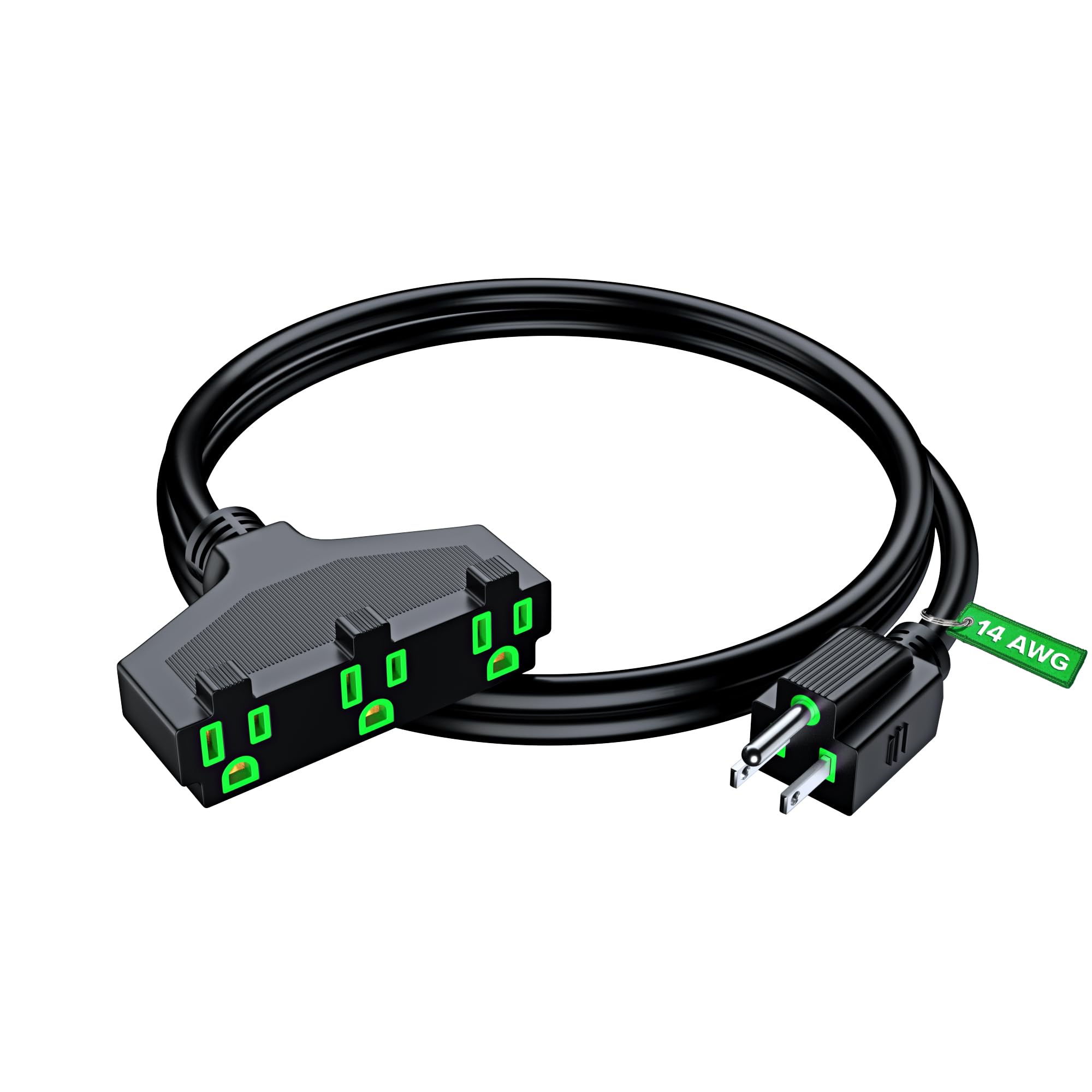 Extension Cord 25 Ft, Outdoor Extension Cord With Multiple Outlets, 14 Gauge (Black) Etl Listed