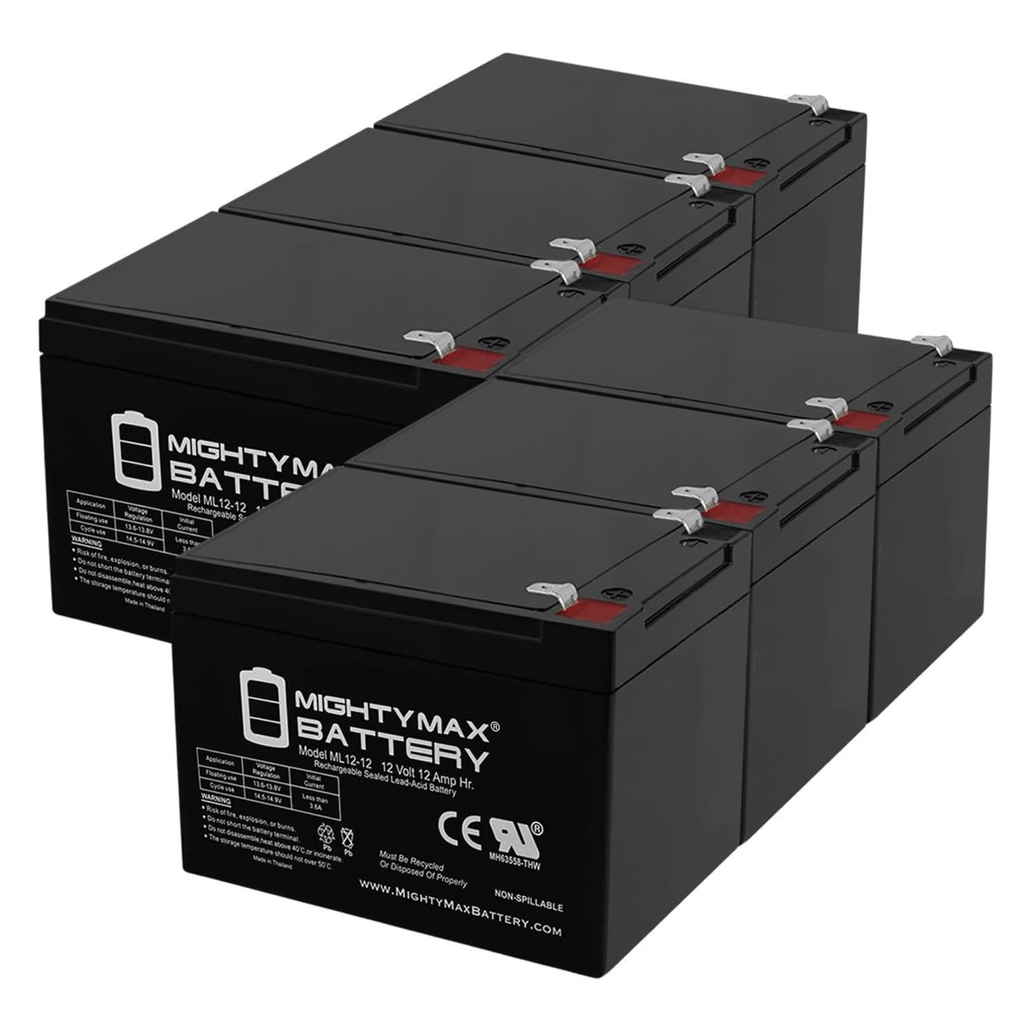 Mighty Max Battery Mighty Max Battery ML12-12 - 12 VOLT 12 AH SLA Battery F2 Terminal - Pack Of 6