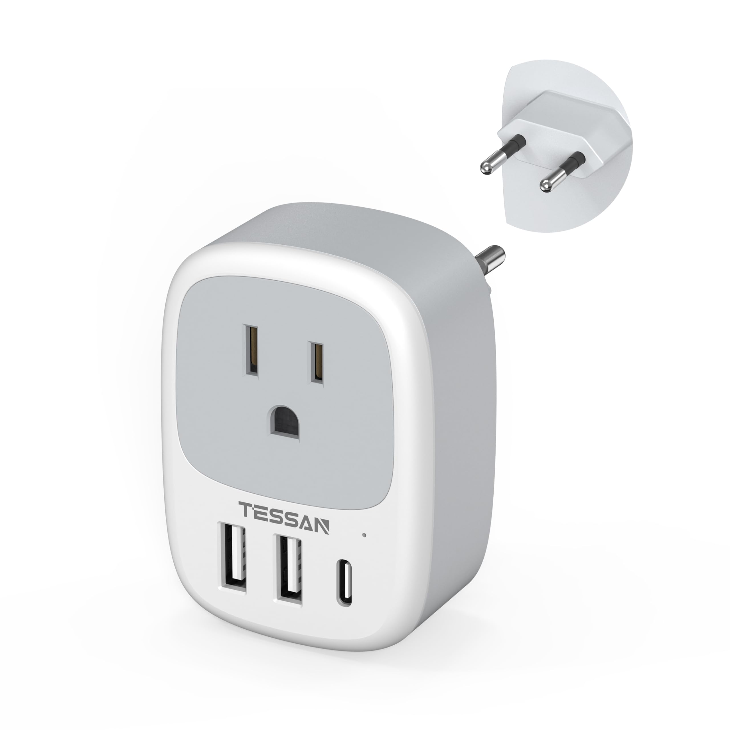 Tessan European Travel Plug Adapter, Europe Power Outlet With 3 Usb Ports (1 Usb C Port), Type C Plug Adaptor For Us To Eu Italy