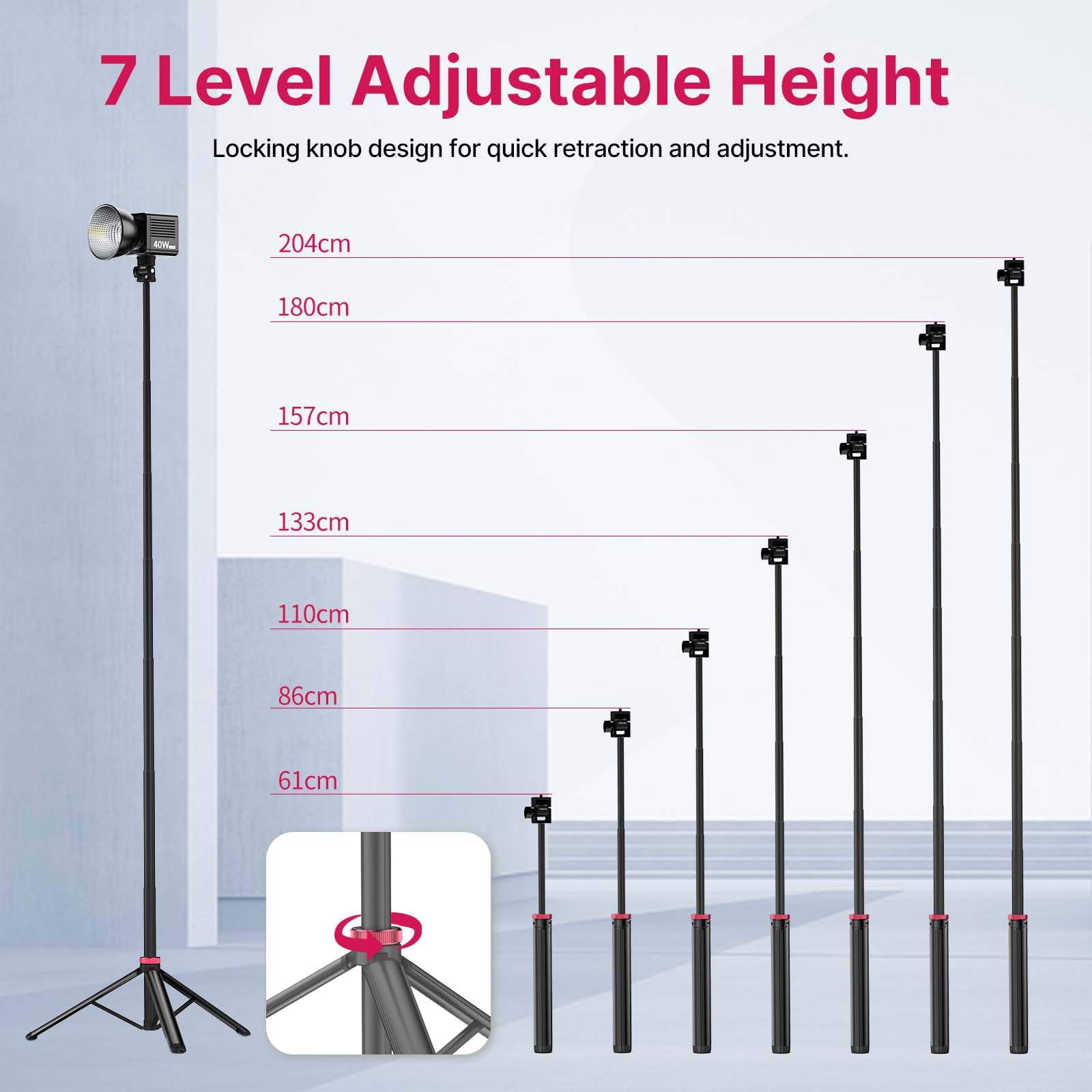Vijim Mt 79 Extendable Photography Light Stand, 81'' Portable Adjustable Light Tripod With 1/4'' Screw, 360 Ball Head Camera Pho