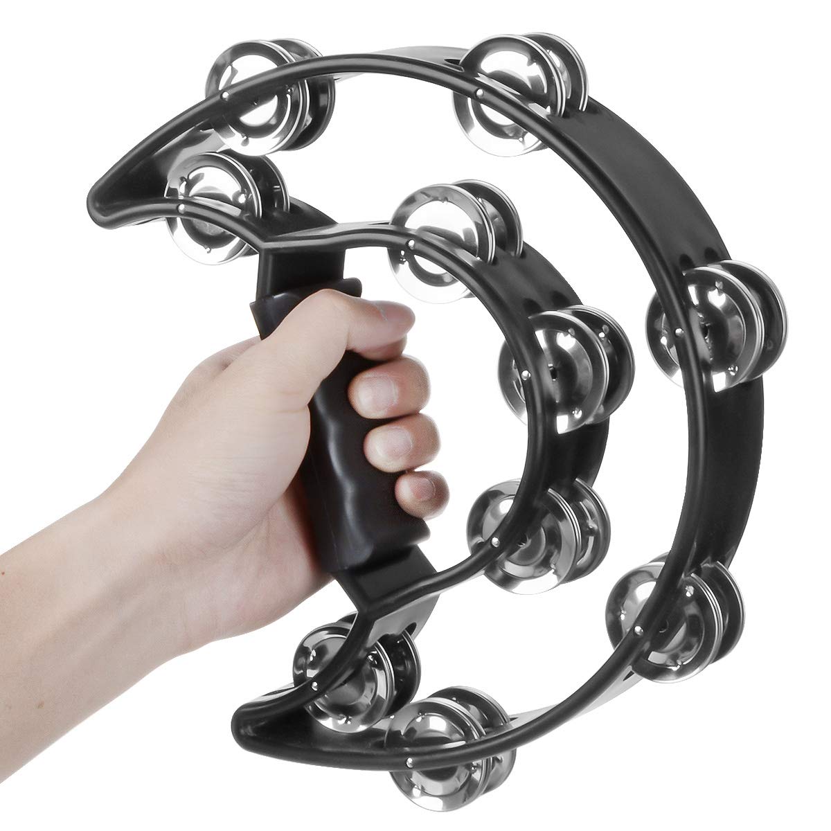 Half Moon Musical Tambourine Double Row Metal Jingles Hand Held Percussion Drum Multicolor For Ktv Party With Ergonomic Handle G