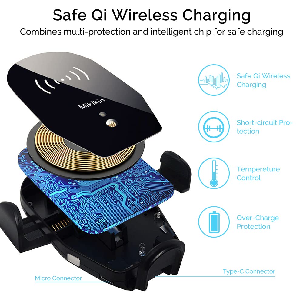 Wireless Car Charger, Auto-Clamping Car Phone Holder Mount 10W Fast Charging Air Vent Car Charger Compatible With Iphone 16 15 1